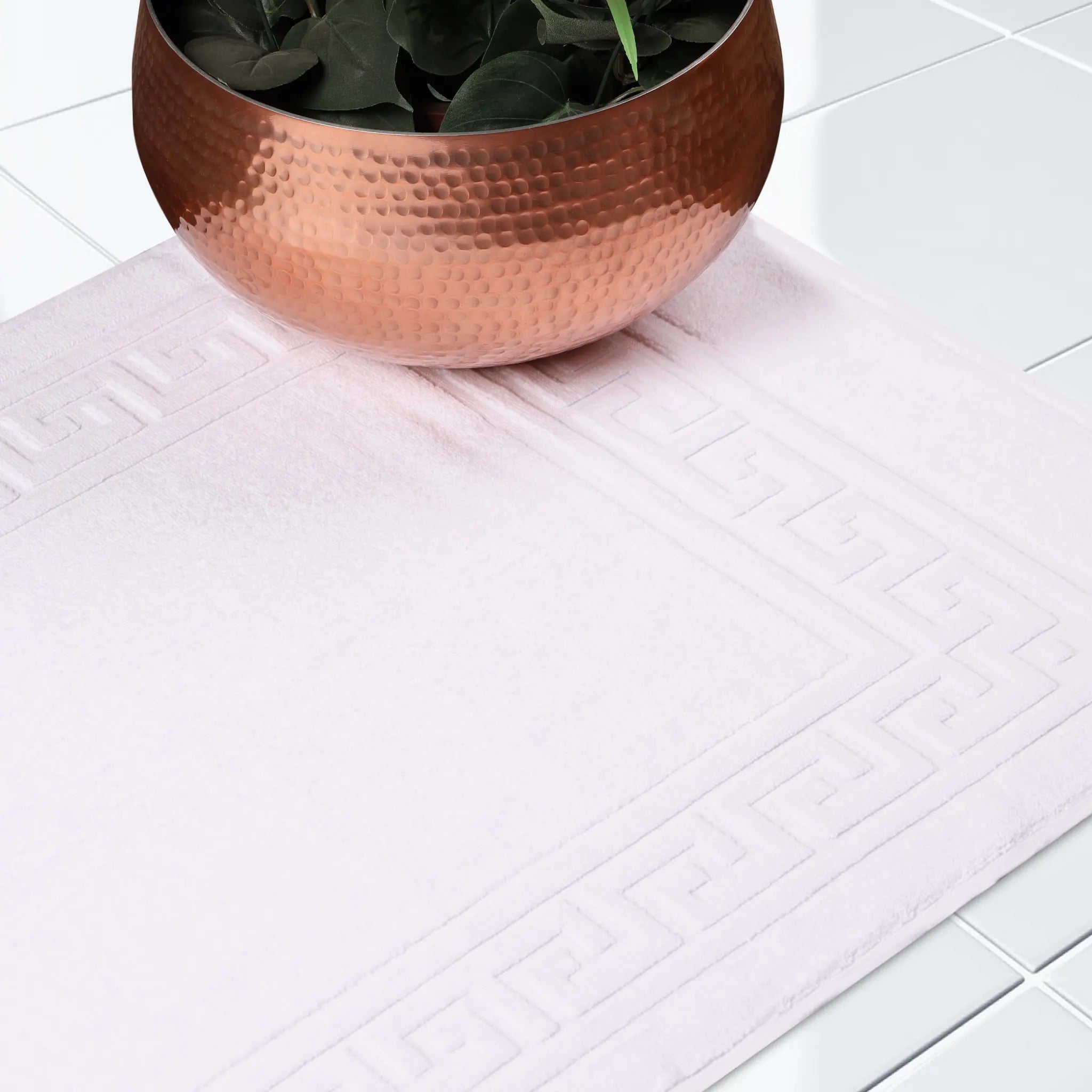 Cotton 2 Piece Greek Key Border Super Absorbent Bath Mat Set