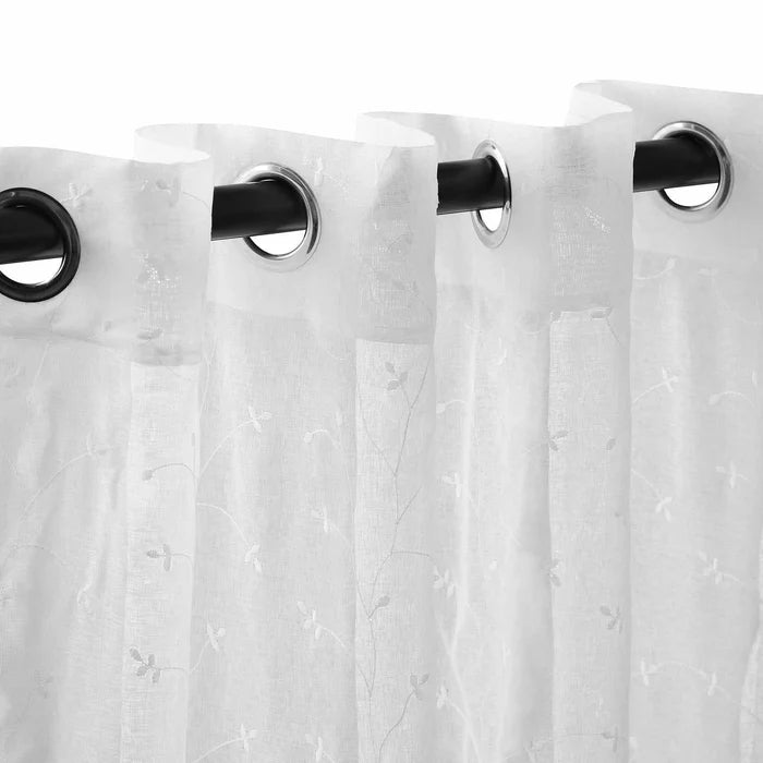 Embroidered Delicate Flower Sheer Grommet Curtain Panel Set - Omnigoodsstore
