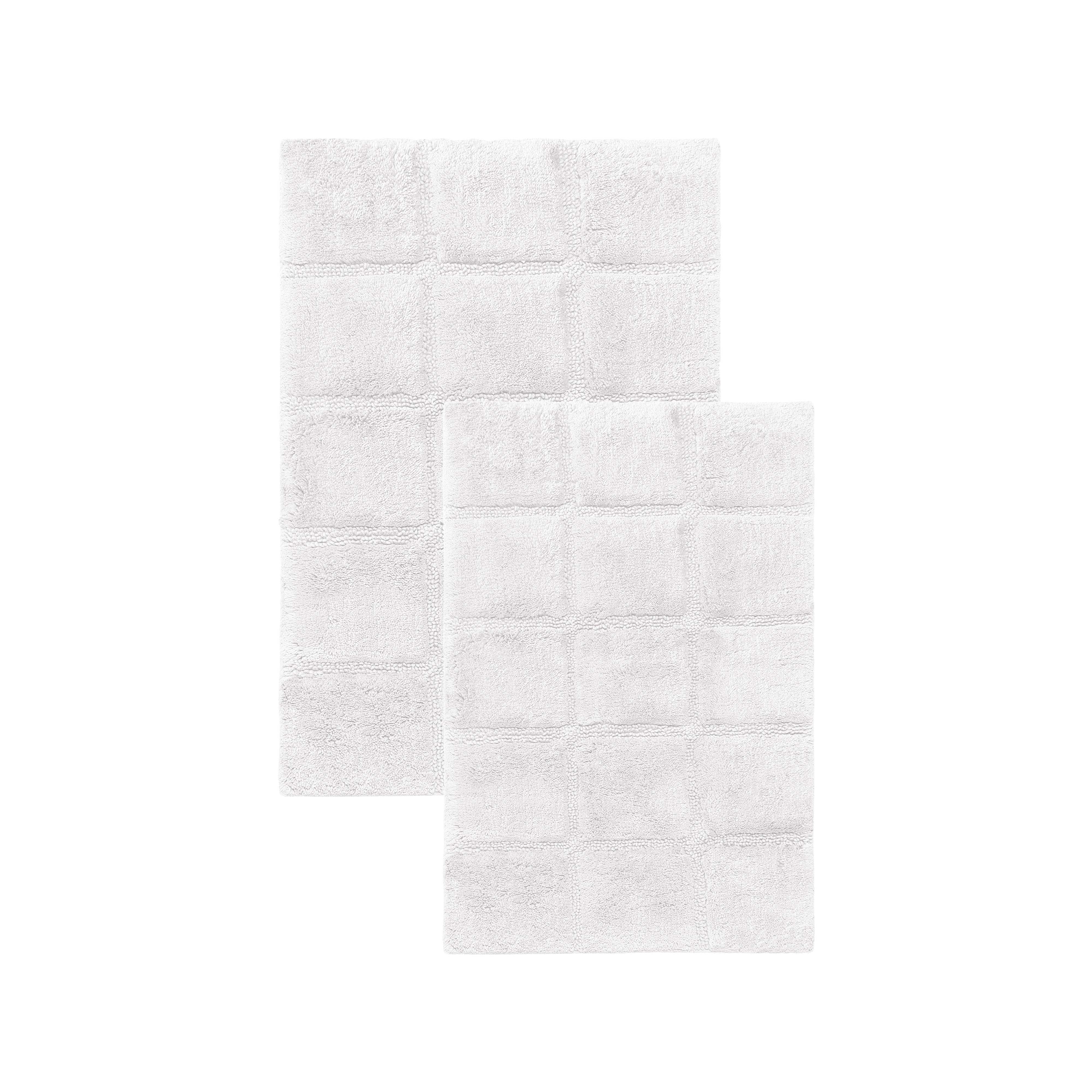 Solid Cotton 2 Piece Checkered Non Slip Bath Rug Set - Omnigoodsstore