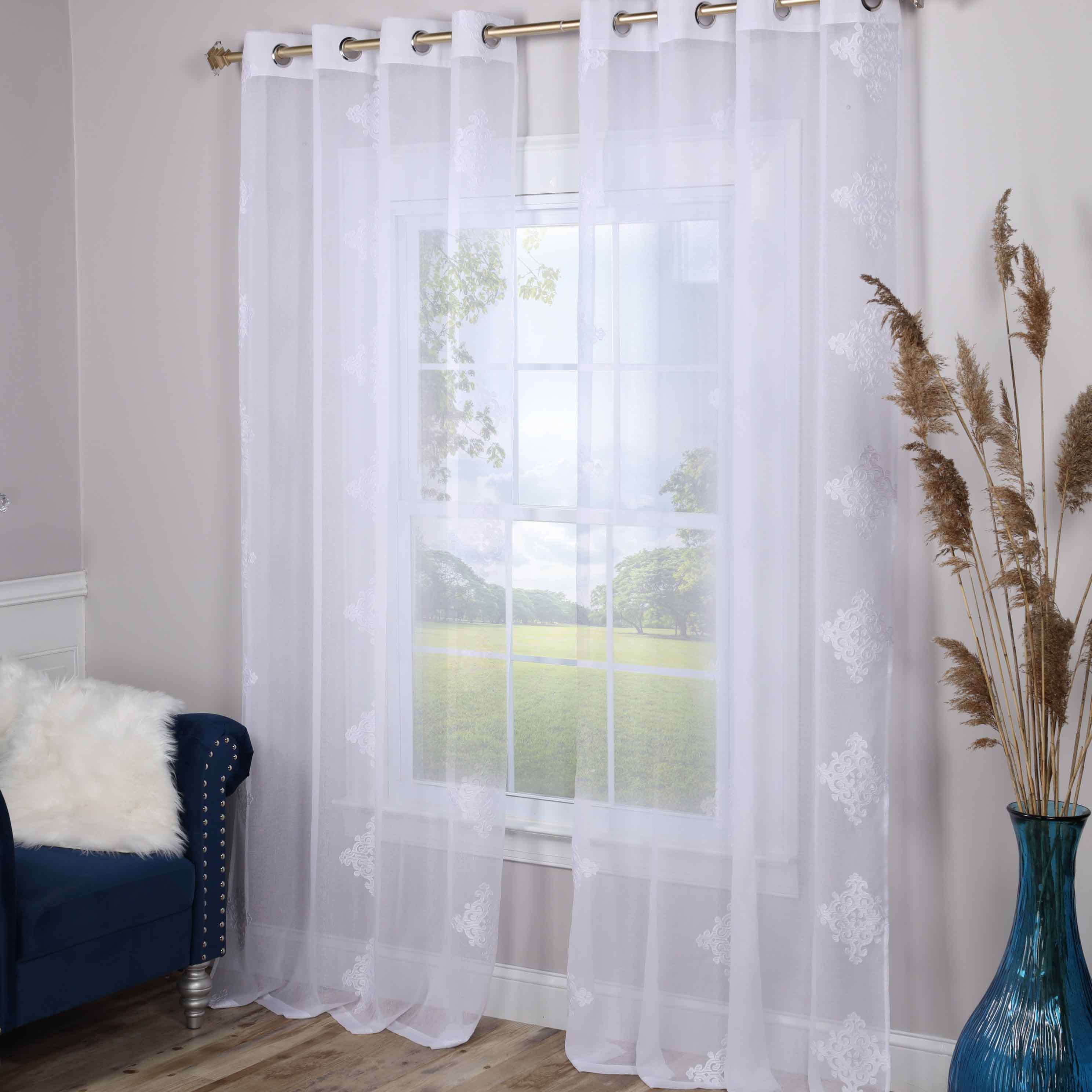 Embroidered Damask Sheer Grommet Curtain Panel Set - Omnigoodsstore