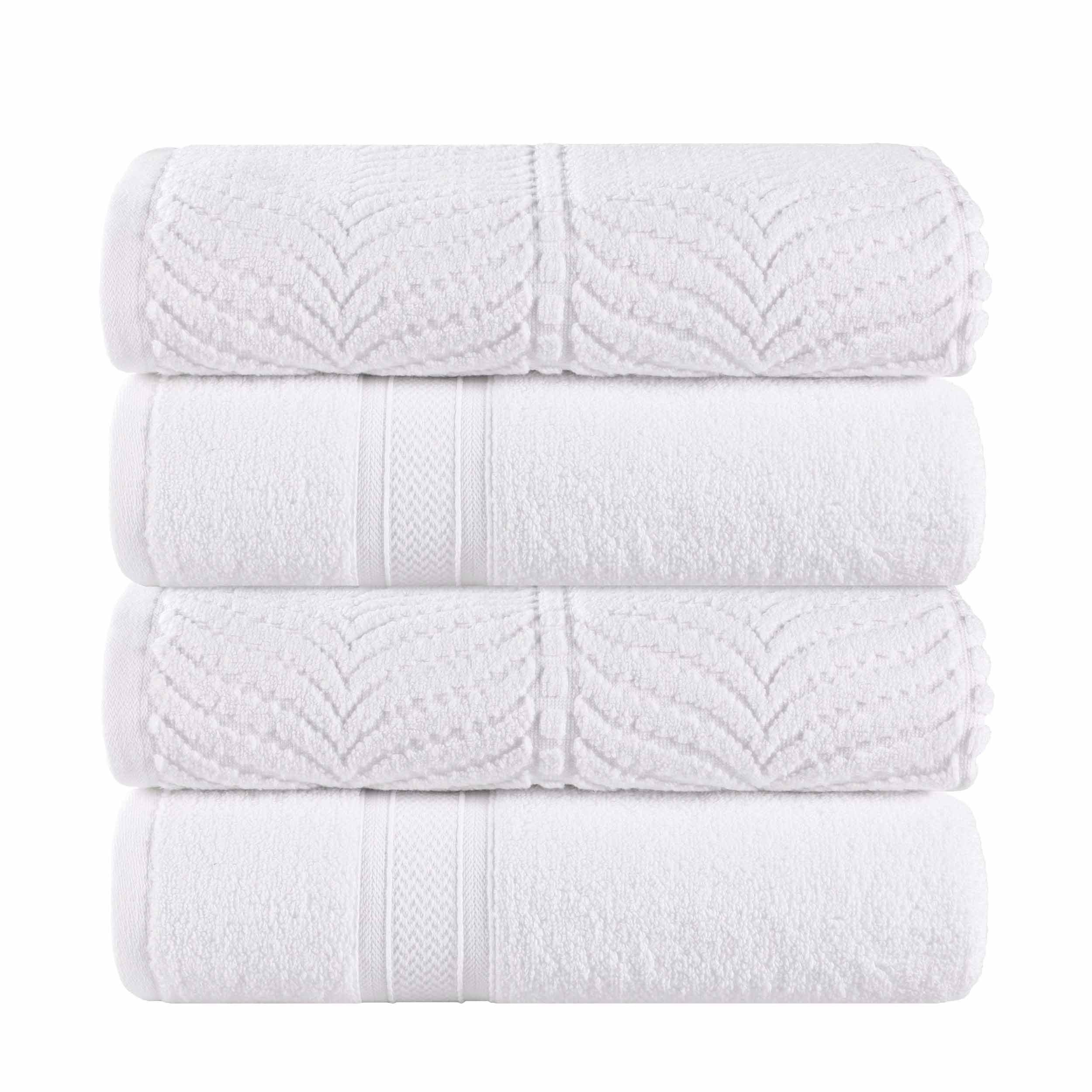 Zero Twist Cotton Solid & Jacquard Elegant Chevron Bath Towel Set of 4 - Omnigoodsstore