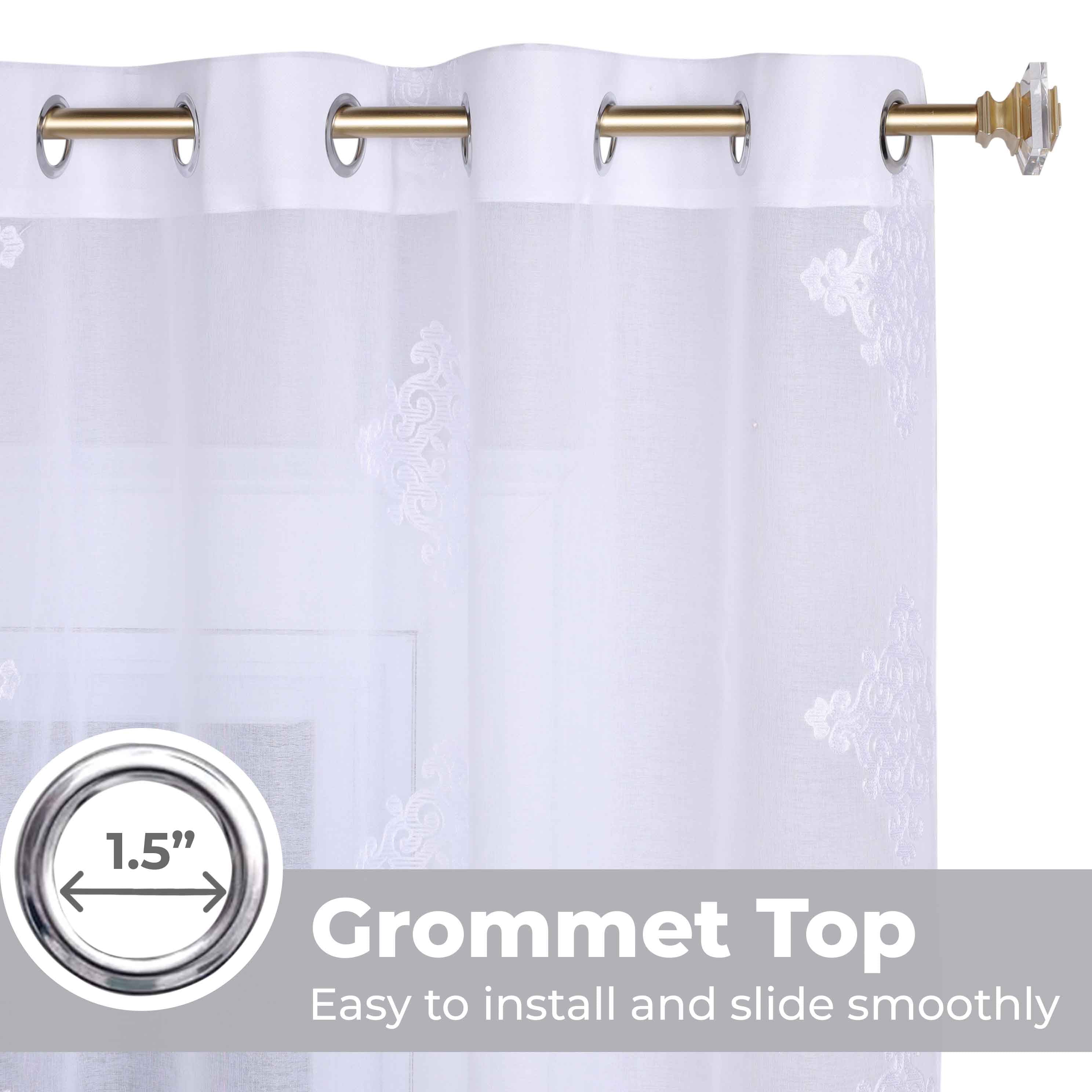 Embroidered Damask Sheer Grommet Curtain Panel Set - Omnigoodsstore