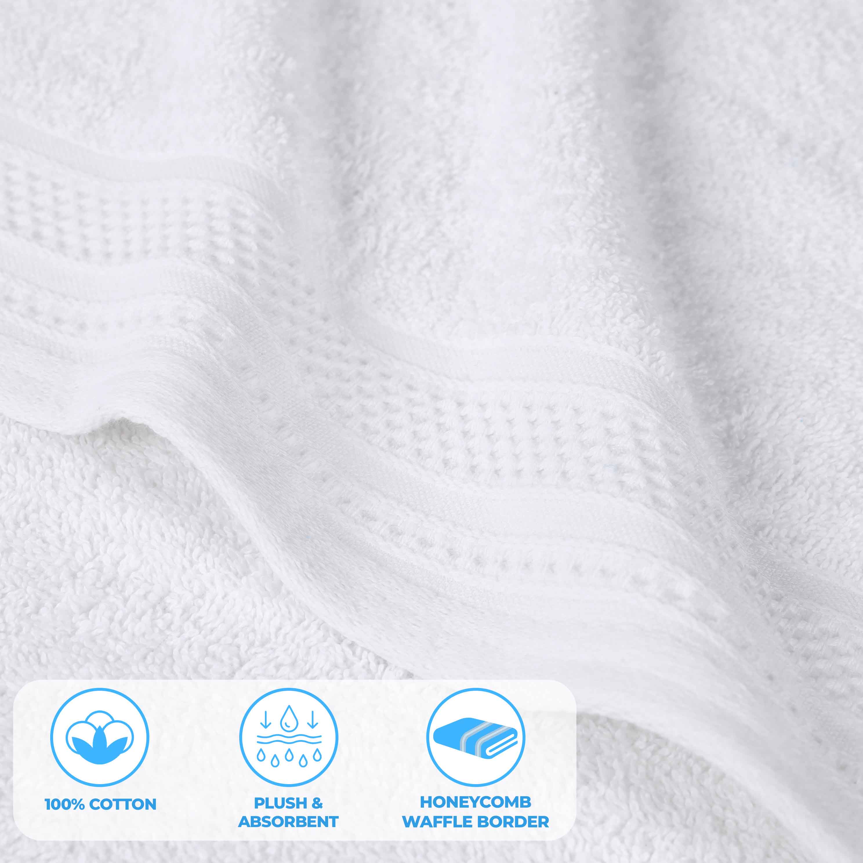 Honeycomb Textured Waffle Border Luxury Cotton Face Towels, Set of 12 - Omnigoodsstore