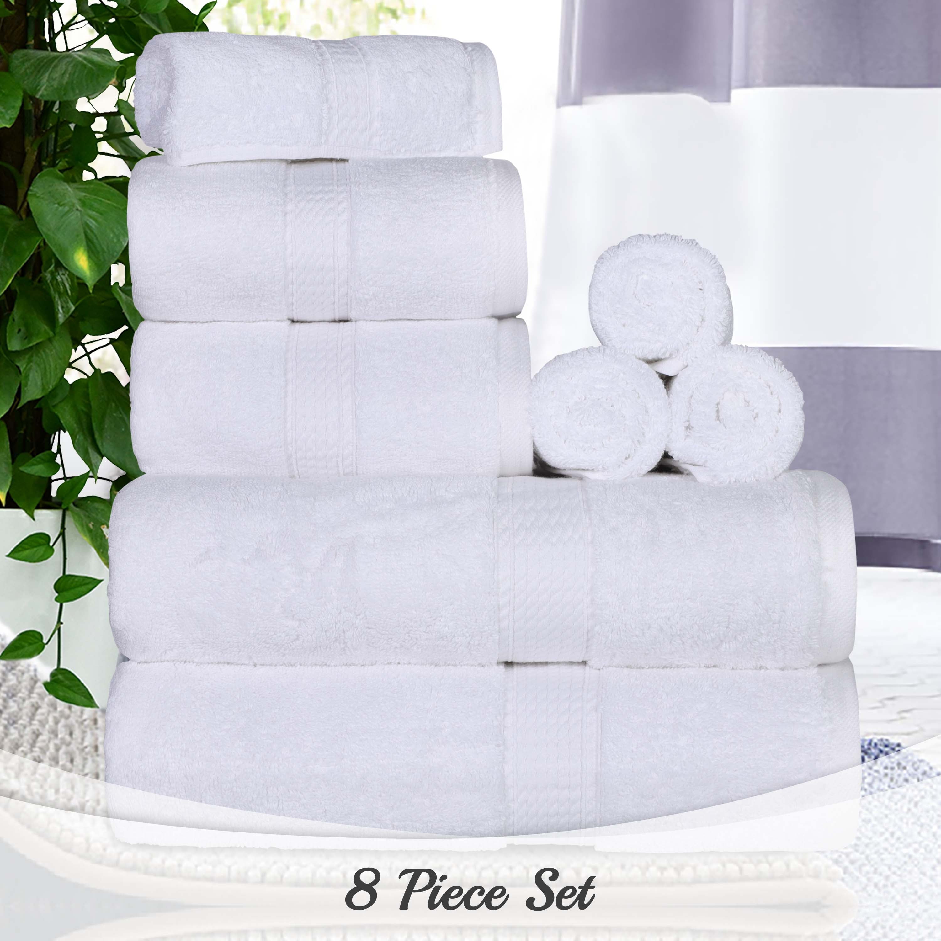 Egyptian Cotton Pile Plush Heavyweight Luxury Soft 8-Piece Towel Set - Omnigoodsstore