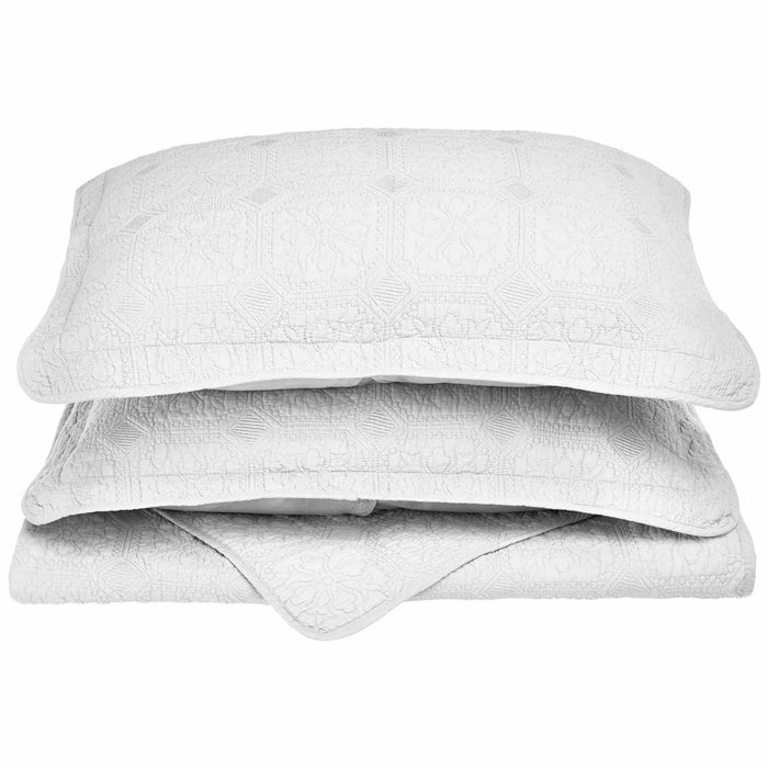 Corrington Cotton Reversible Floral Embroidered Geometric Quilt Set - Omnigoodsstore