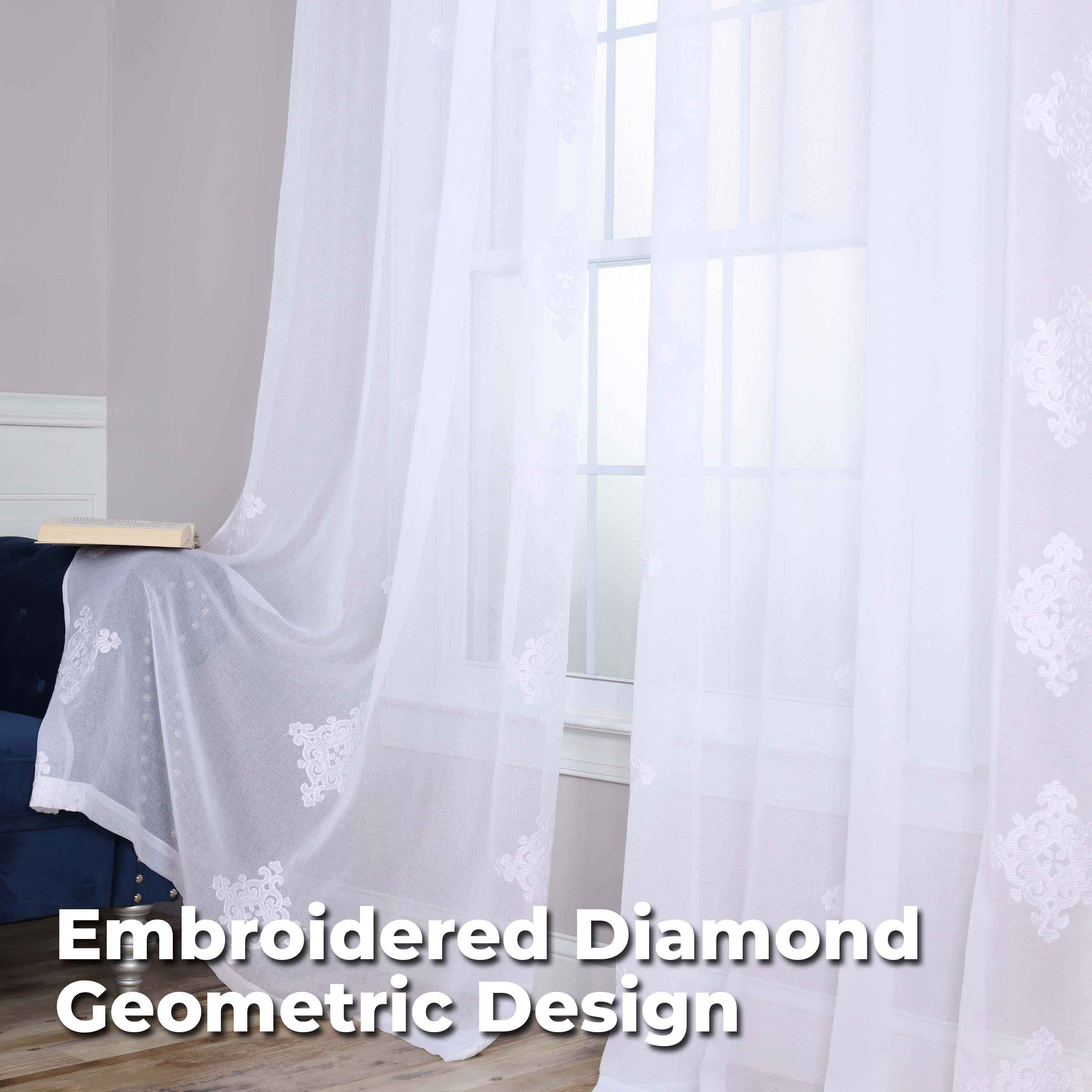 Embroidered Damask Sheer Grommet Curtain Panel Set - Omnigoodsstore