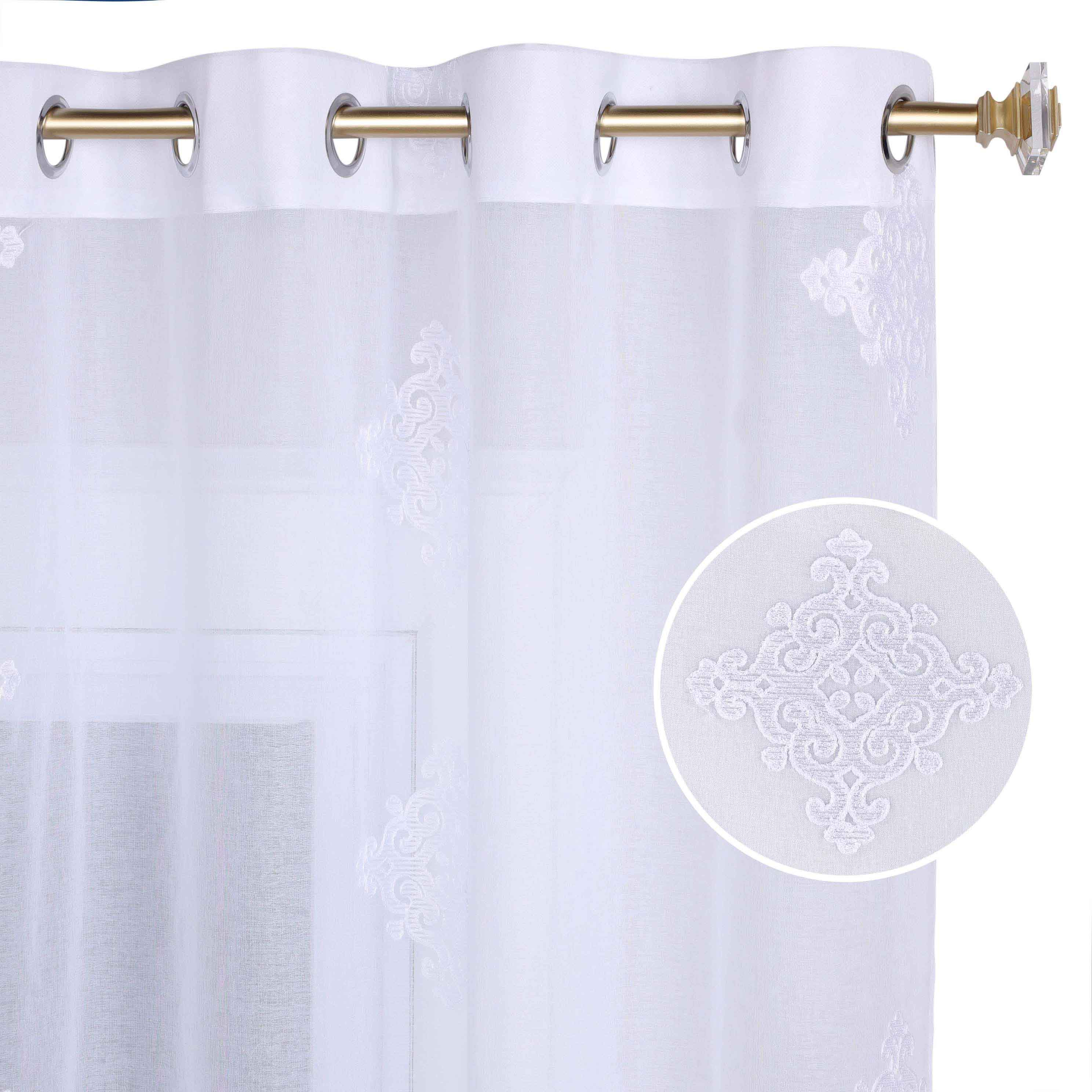 Embroidered Damask Sheer Grommet Curtain Panel Set - Omnigoodsstore