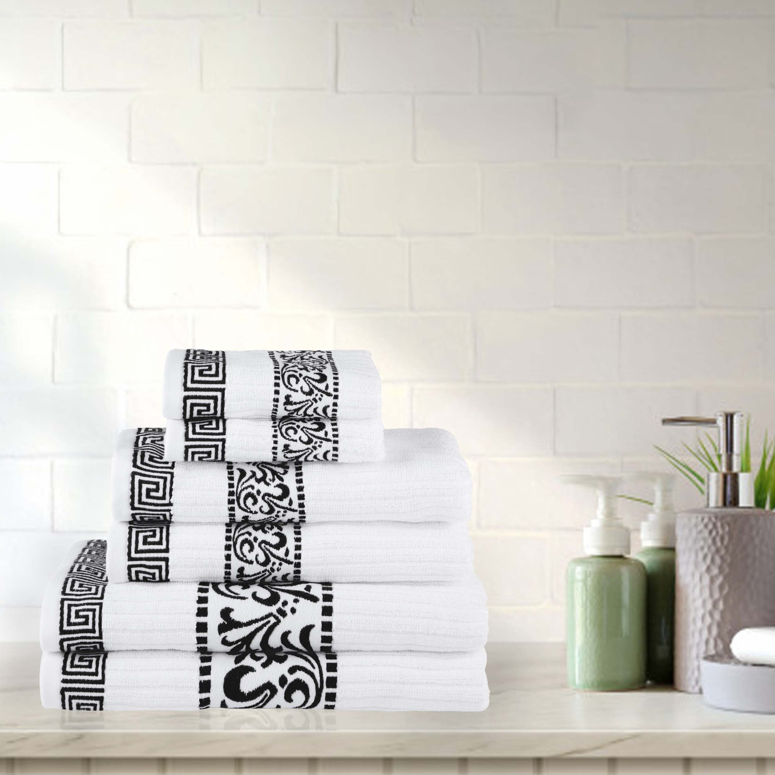 Athens Cotton Greek Scroll and Floral 6-Piece Assorted Towel Set - Omnigoodsstore