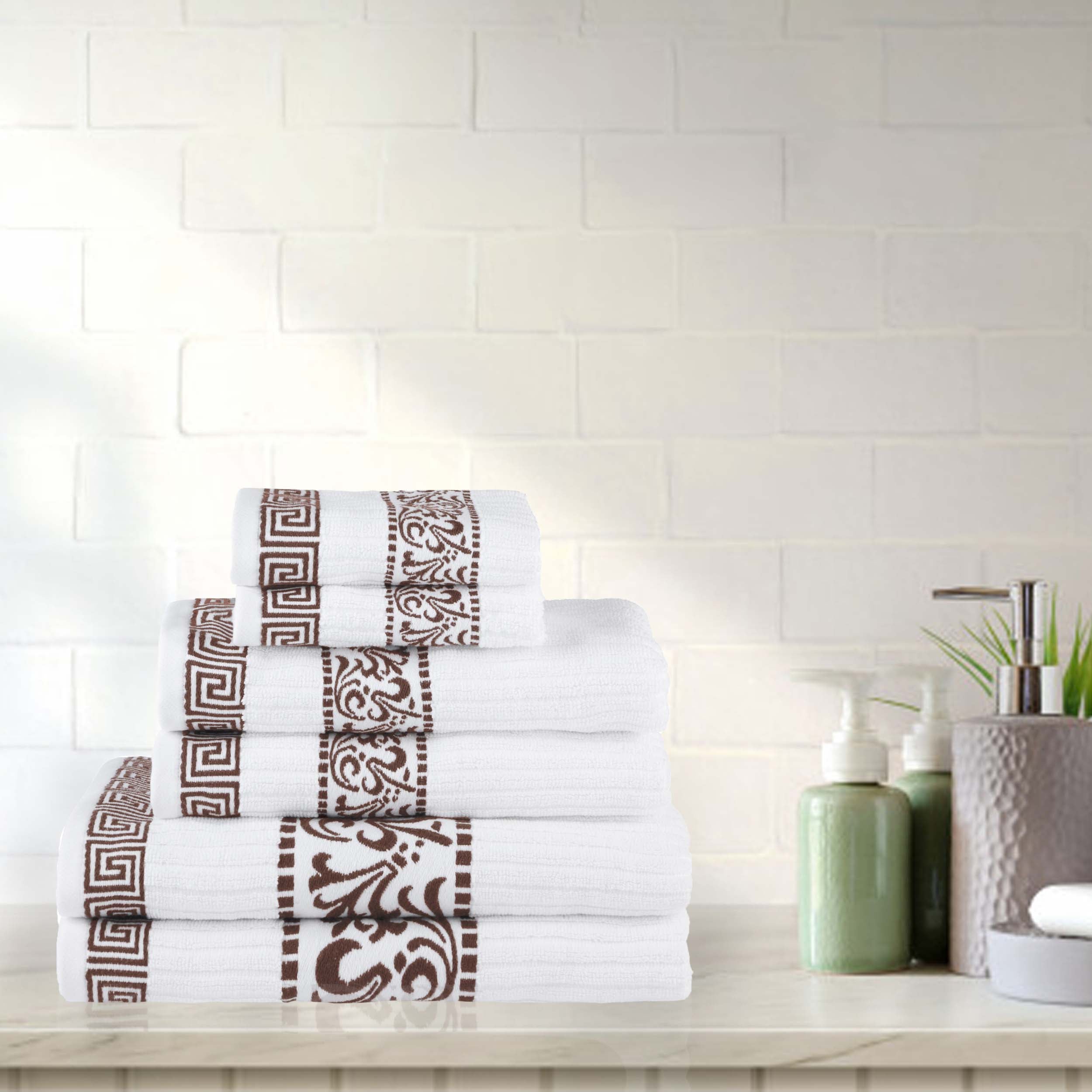 Athens Cotton Greek Scroll and Floral 6-Piece Assorted Towel Set - Omnigoodsstore