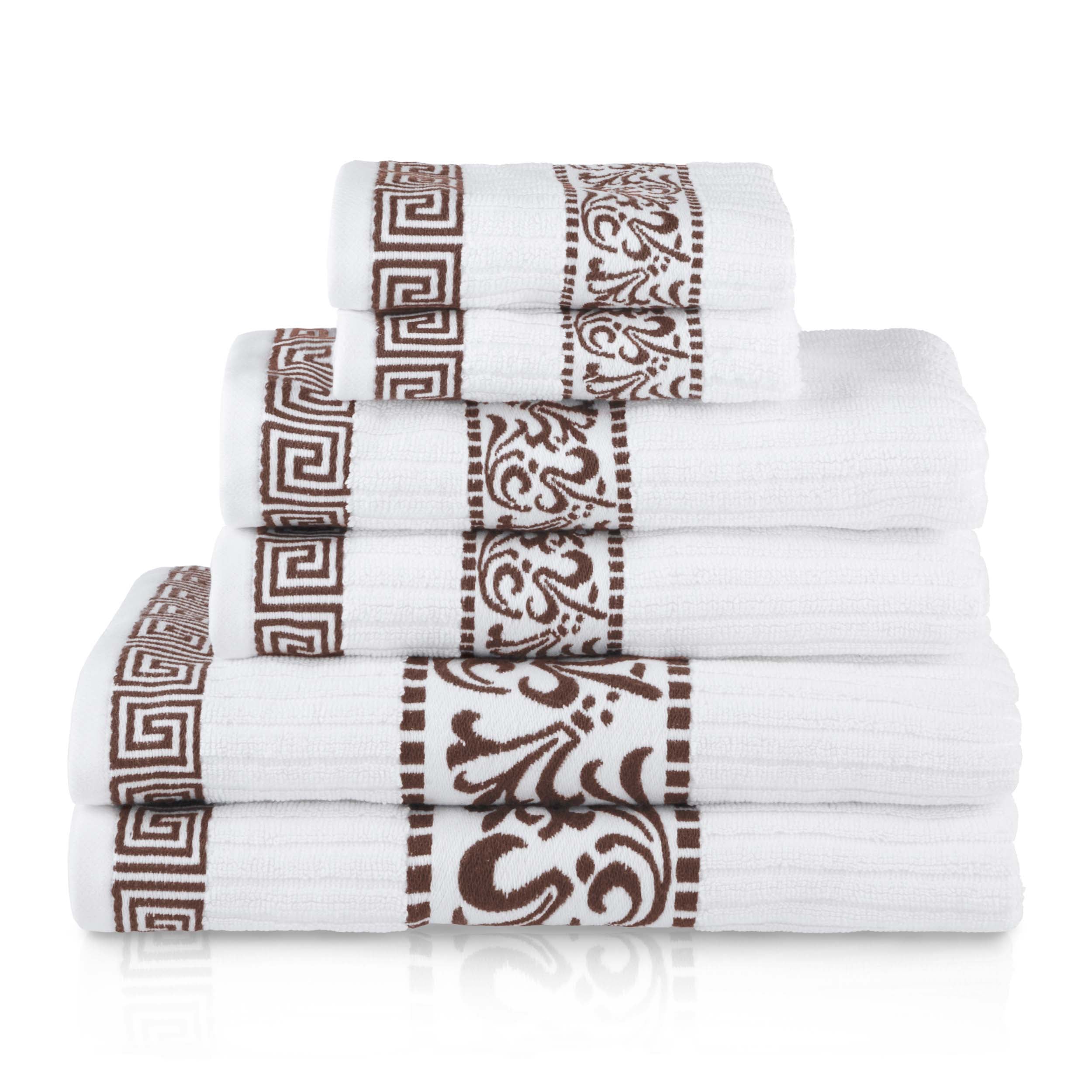 Athens Cotton Greek Scroll and Floral 6-Piece Assorted Towel Set - Omnigoodsstore