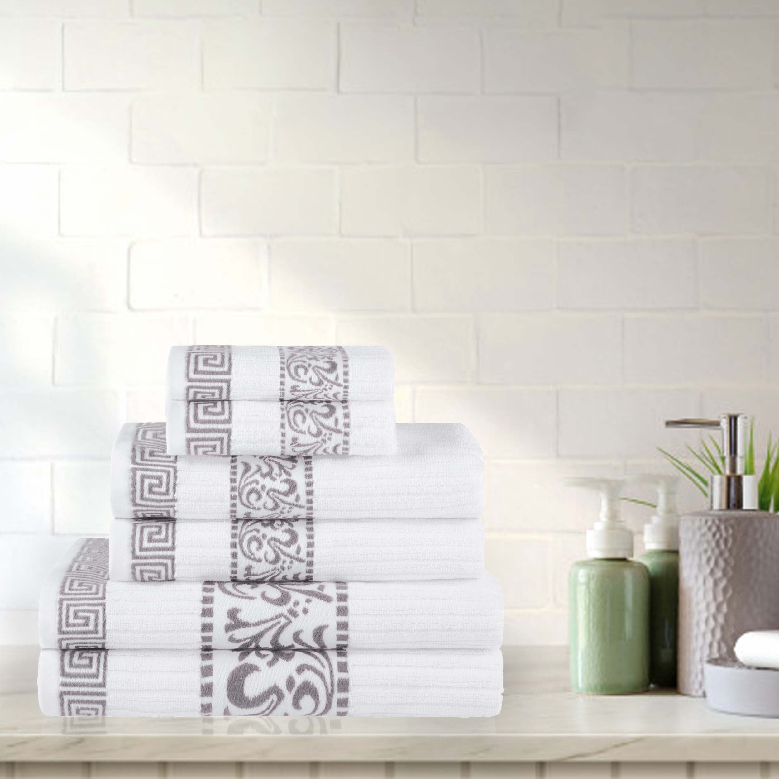 Athens Cotton Greek Scroll and Floral 6-Piece Assorted Towel Set - Omnigoodsstore