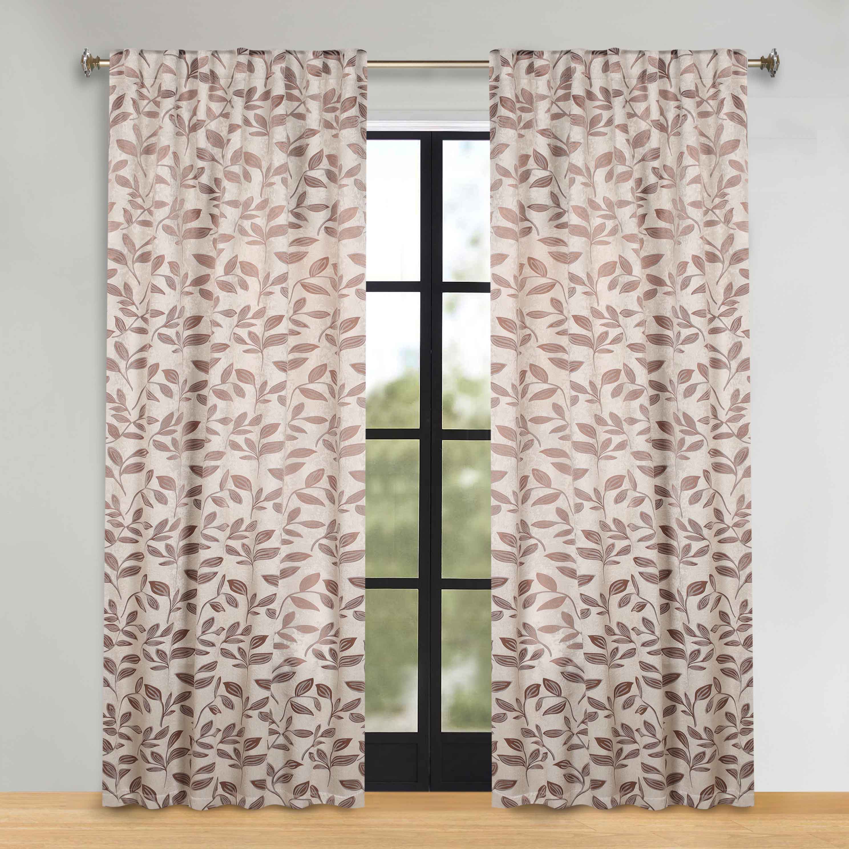 Superior Leaves Room Darkening Back Tab Blackout Curtains Panel Set - Omnigoodsstore