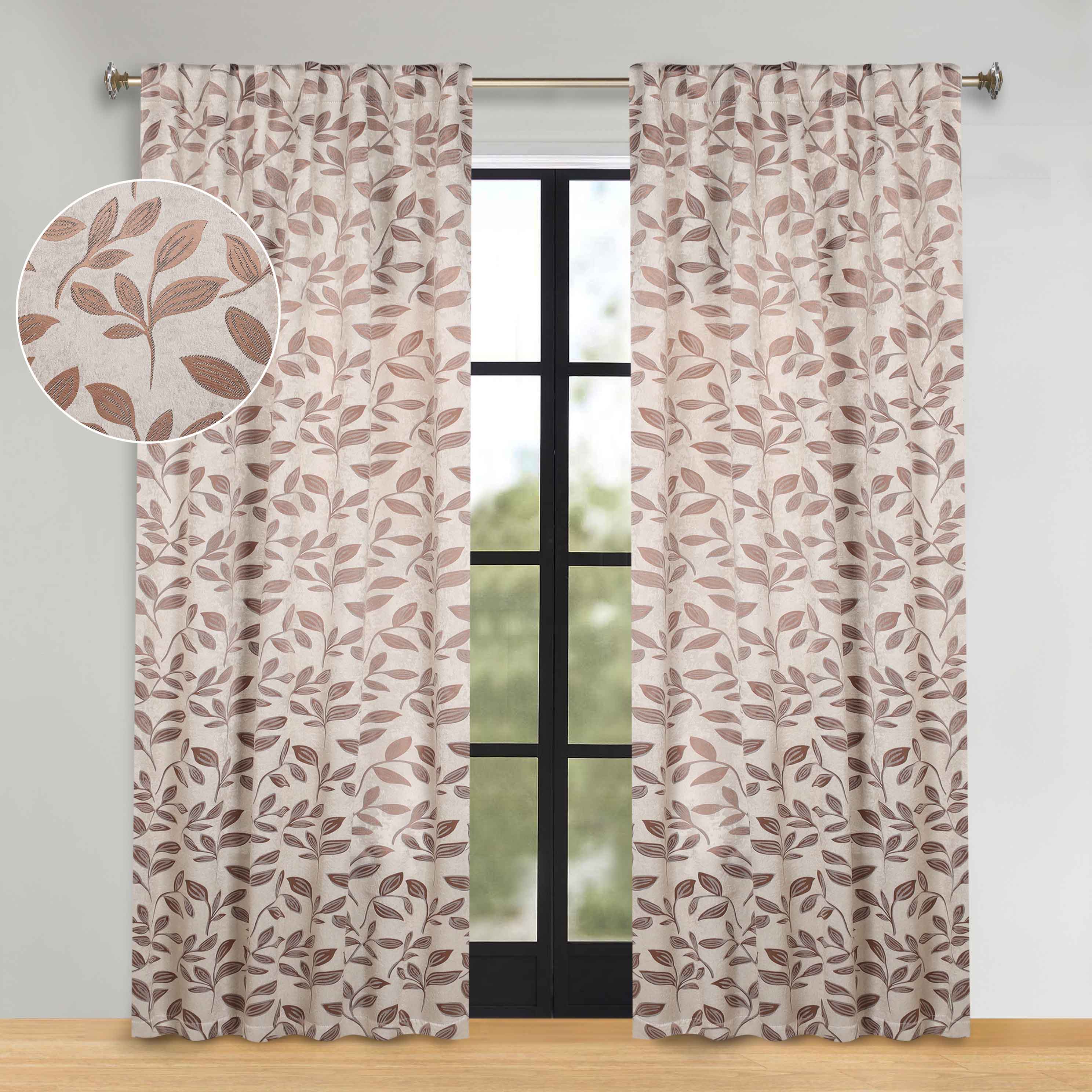 Superior Leaves Room Darkening Back Tab Blackout Curtains Panel Set - Omnigoodsstore