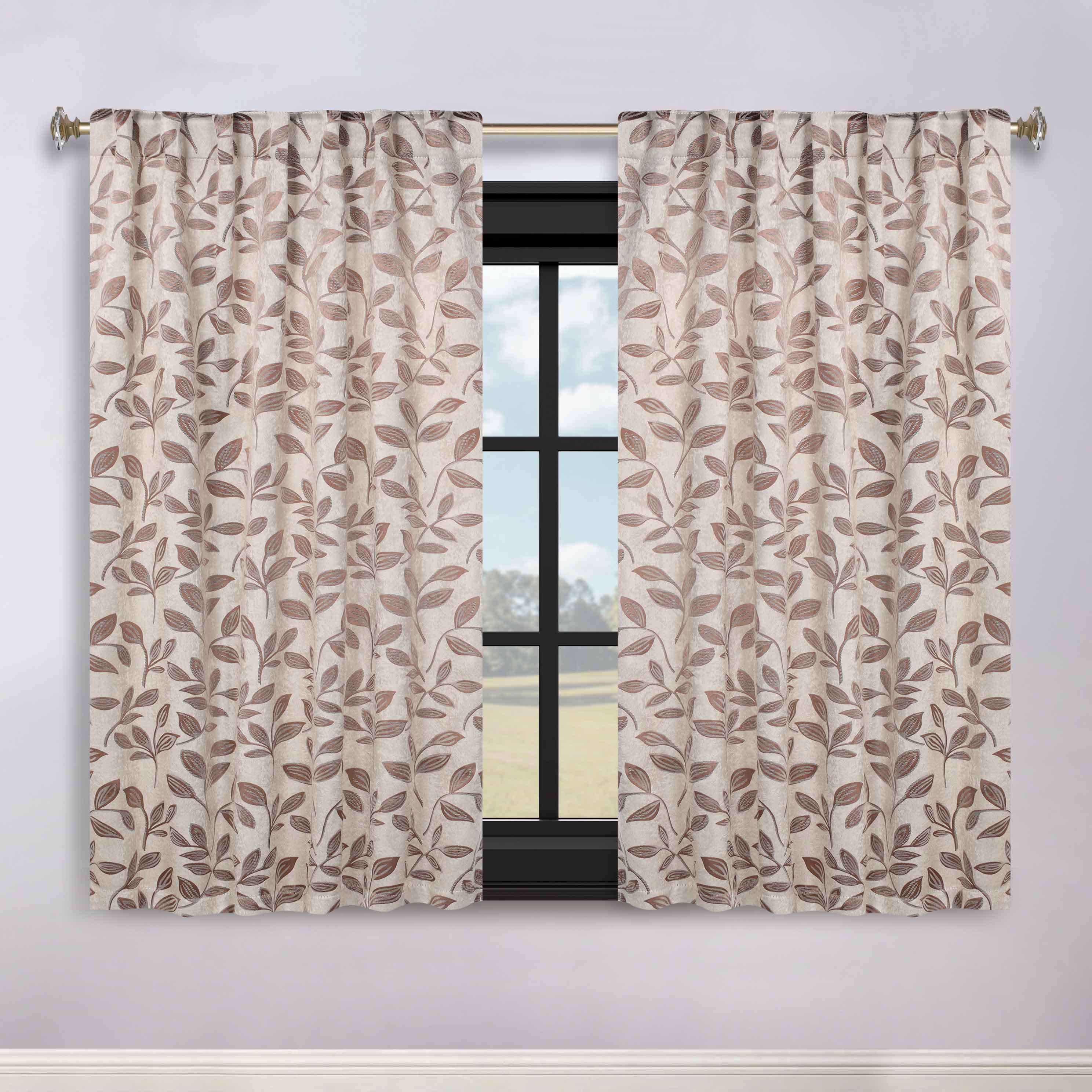 Superior Leaves Room Darkening Back Tab Blackout Curtains Panel Set - Omnigoodsstore