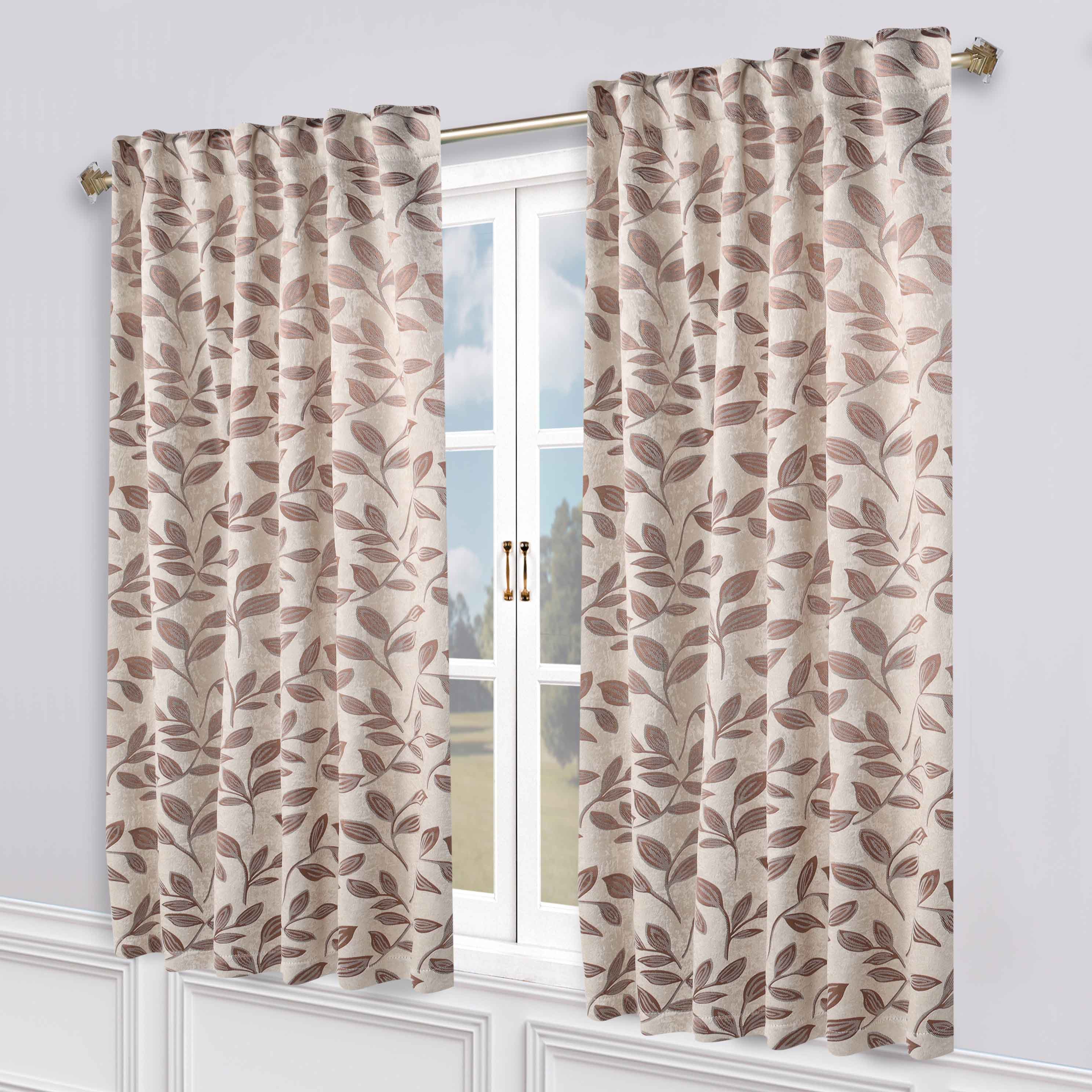 Superior Leaves Room Darkening Back Tab Blackout Curtains Panel Set - Omnigoodsstore