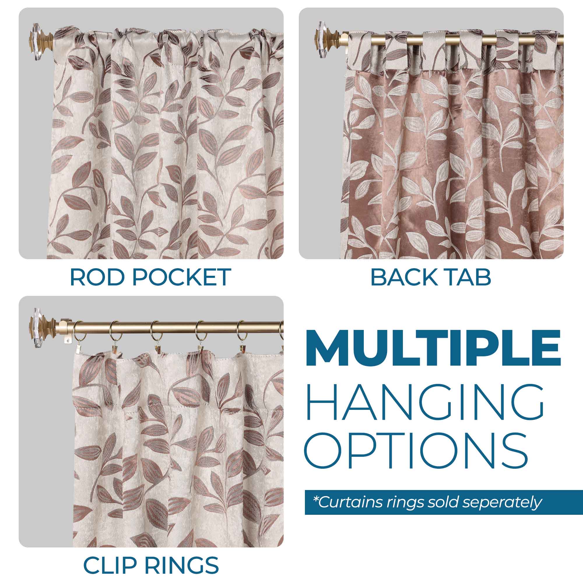 Superior Leaves Room Darkening Back Tab Blackout Curtains Panel Set - Omnigoodsstore