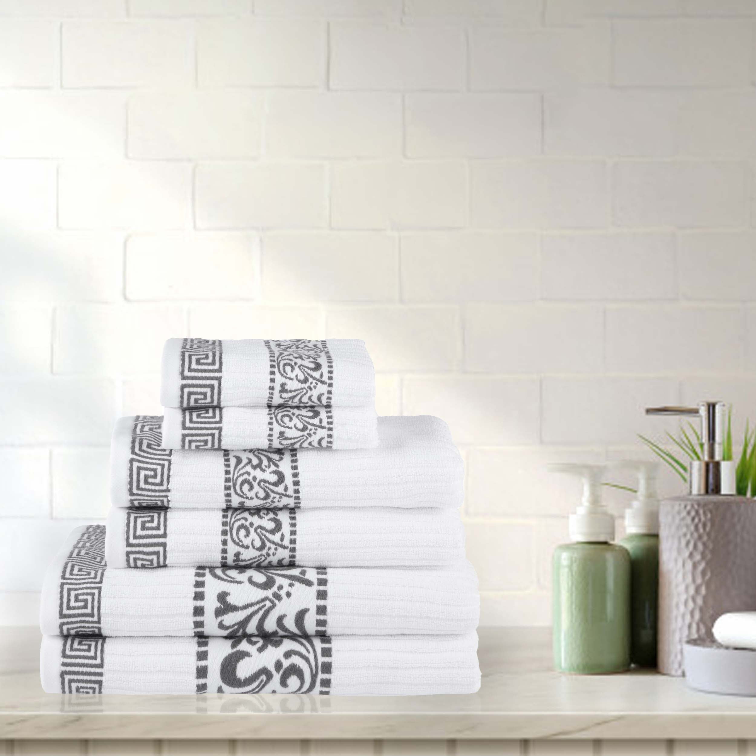 Athens Cotton Greek Scroll and Floral 6-Piece Assorted Towel Set - Omnigoodsstore