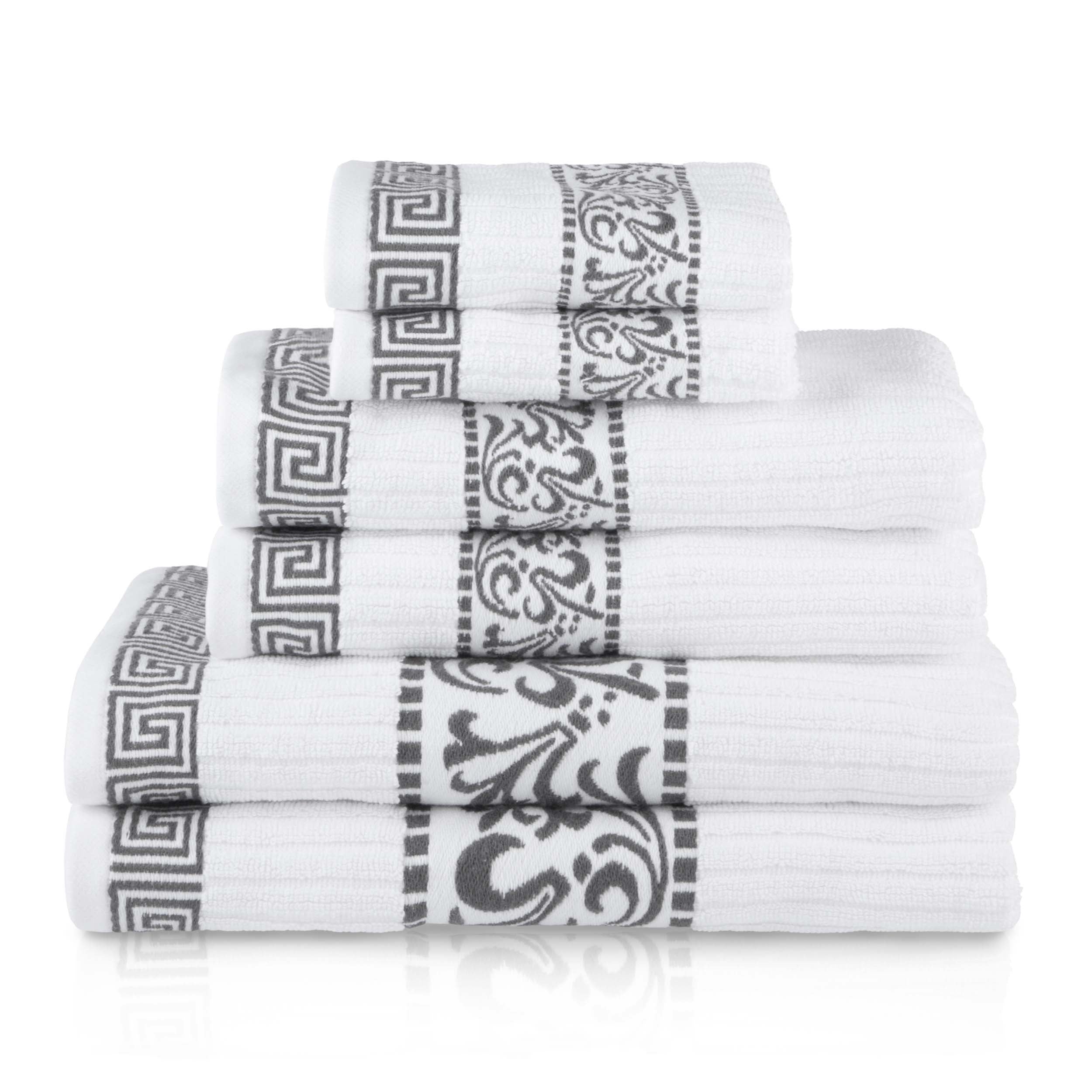 Athens Cotton Greek Scroll and Floral 6-Piece Assorted Towel Set - Omnigoodsstore