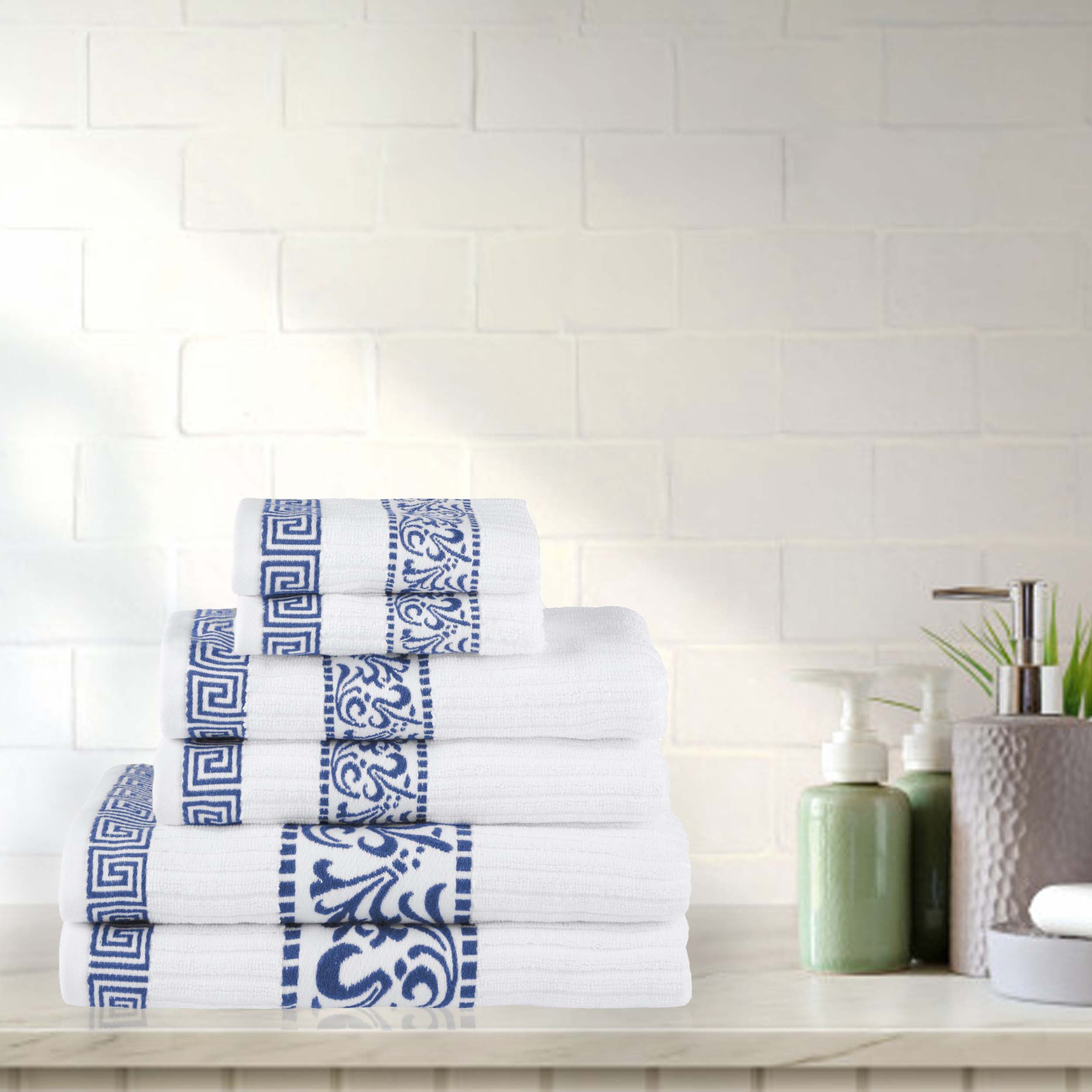 Athens Cotton Greek Scroll and Floral 6-Piece Assorted Towel Set - Omnigoodsstore
