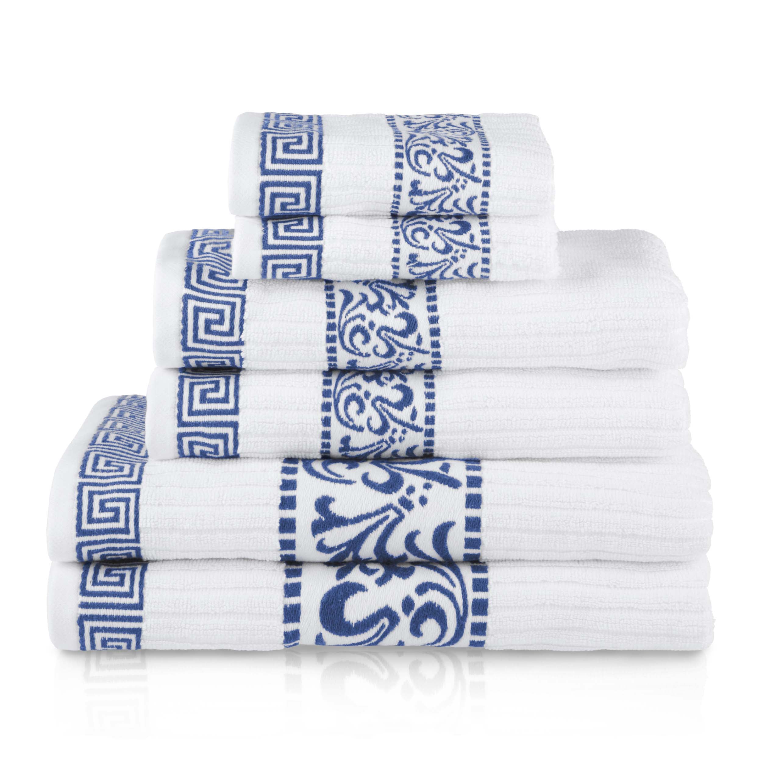 Athens Cotton Greek Scroll and Floral 6-Piece Assorted Towel Set - Omnigoodsstore
