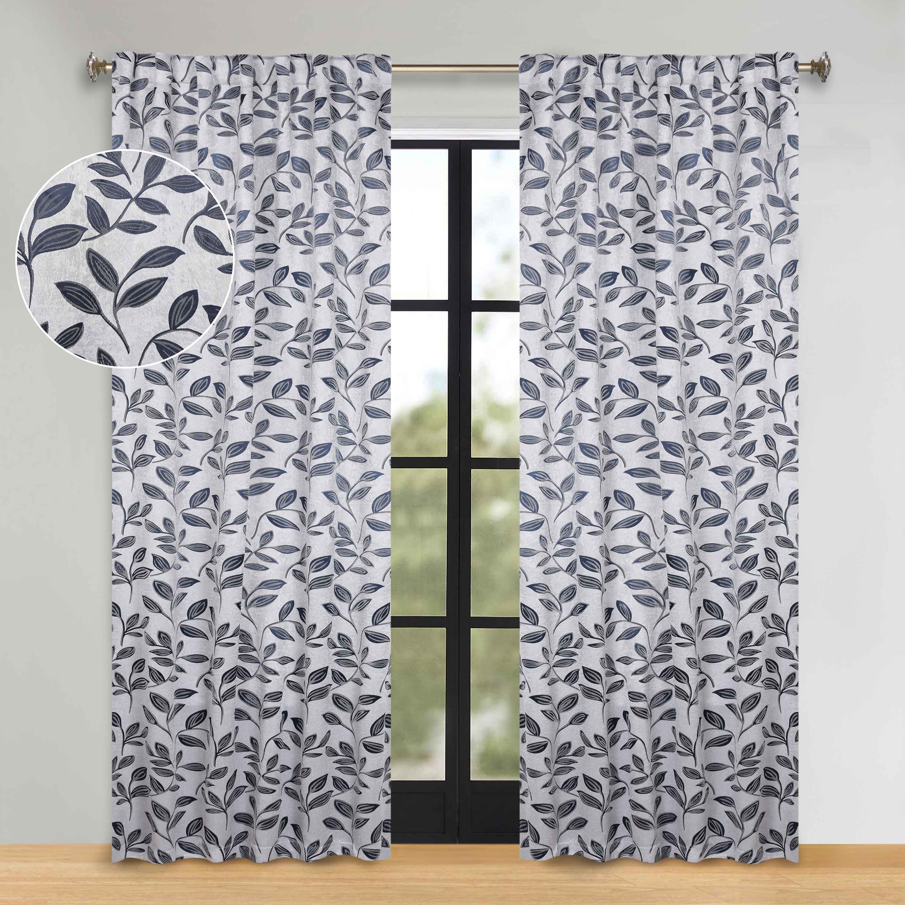 Superior Leaves Room Darkening Back Tab Blackout Curtains Panel Set - Omnigoodsstore