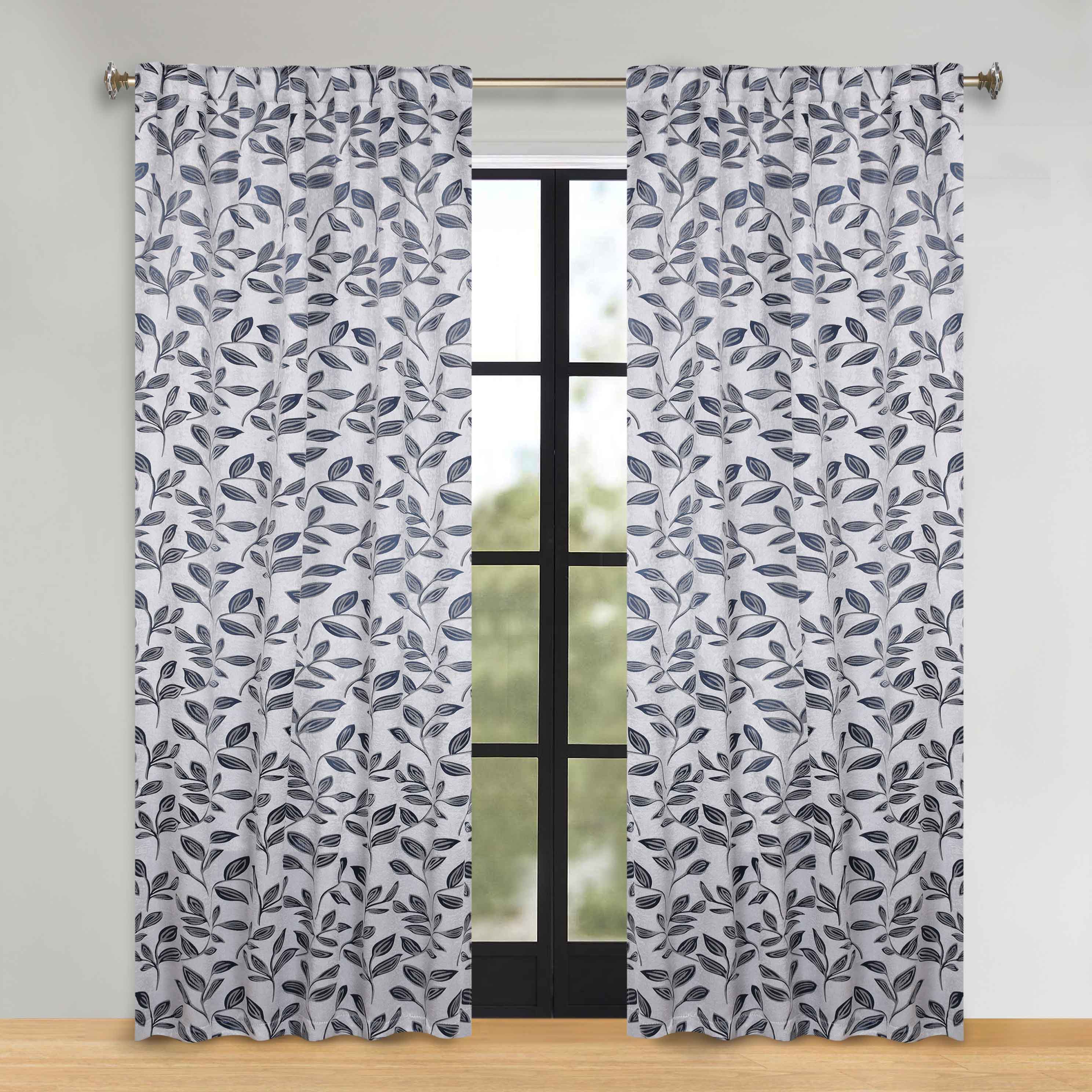 Superior Leaves Room Darkening Back Tab Blackout Curtains Panel Set - Omnigoodsstore