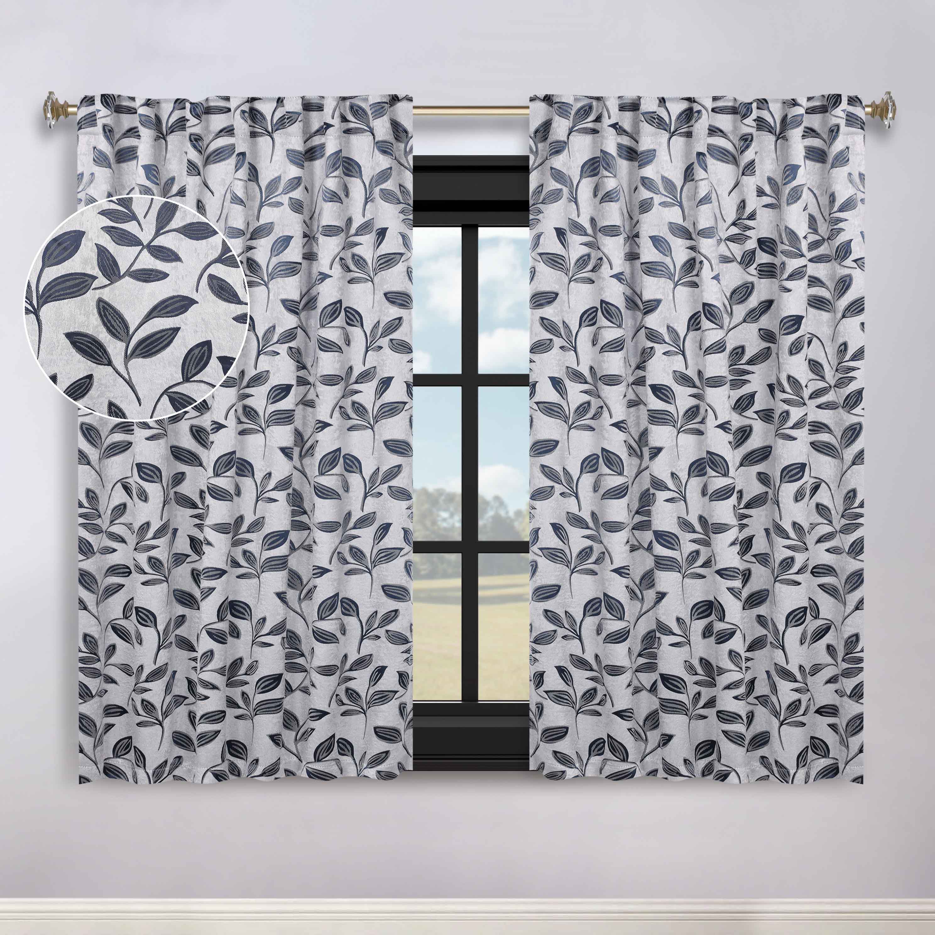 Superior Leaves Room Darkening Back Tab Blackout Curtains Panel Set - Omnigoodsstore
