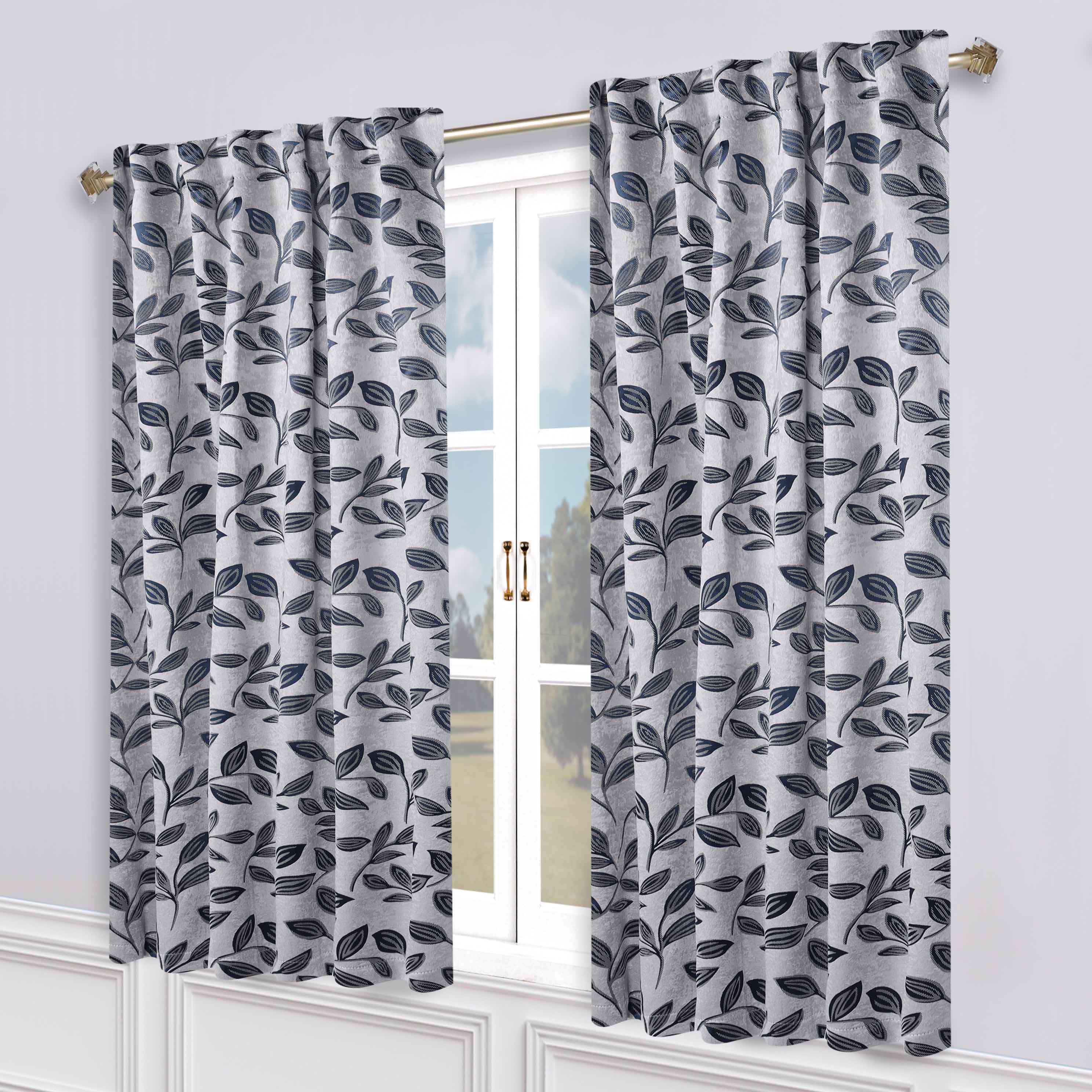 Superior Leaves Room Darkening Back Tab Blackout Curtains Panel Set - Omnigoodsstore