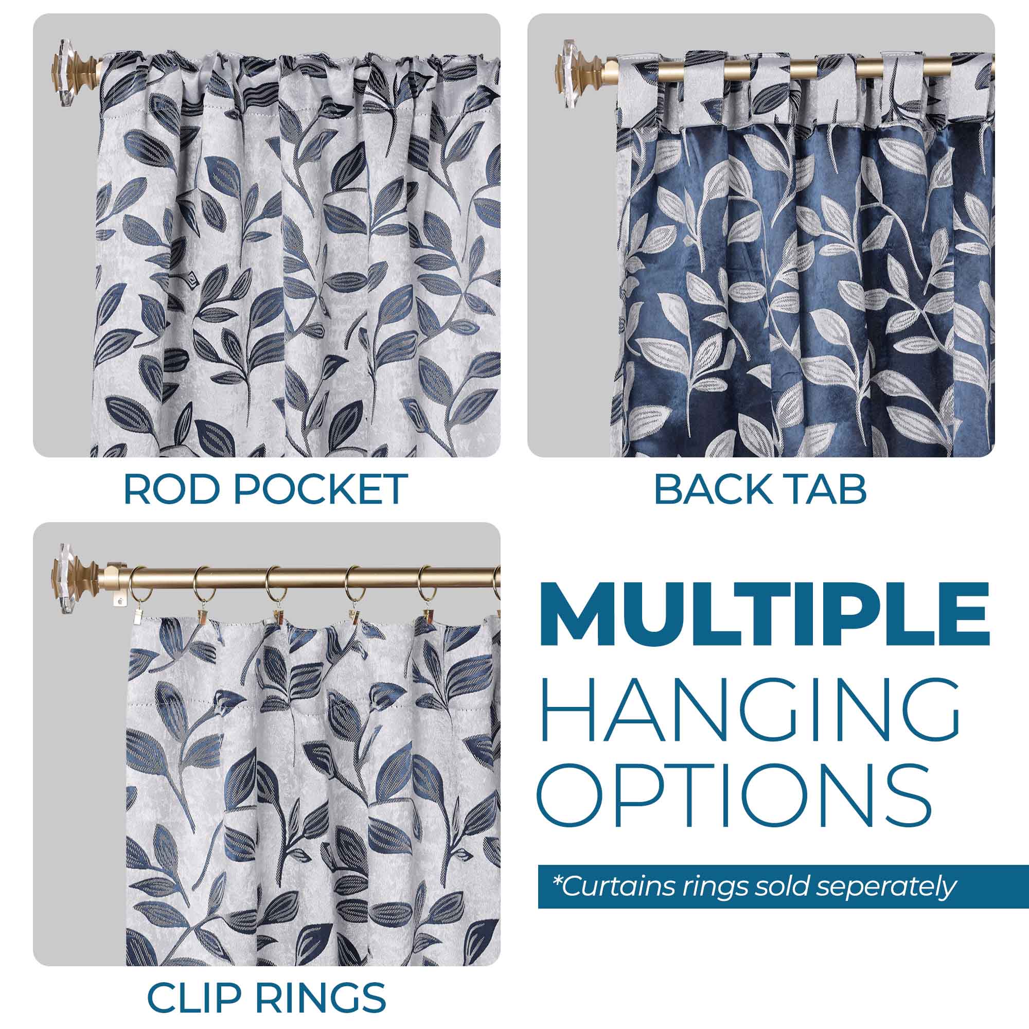 Superior Leaves Room Darkening Back Tab Blackout Curtains Panel Set - Omnigoodsstore