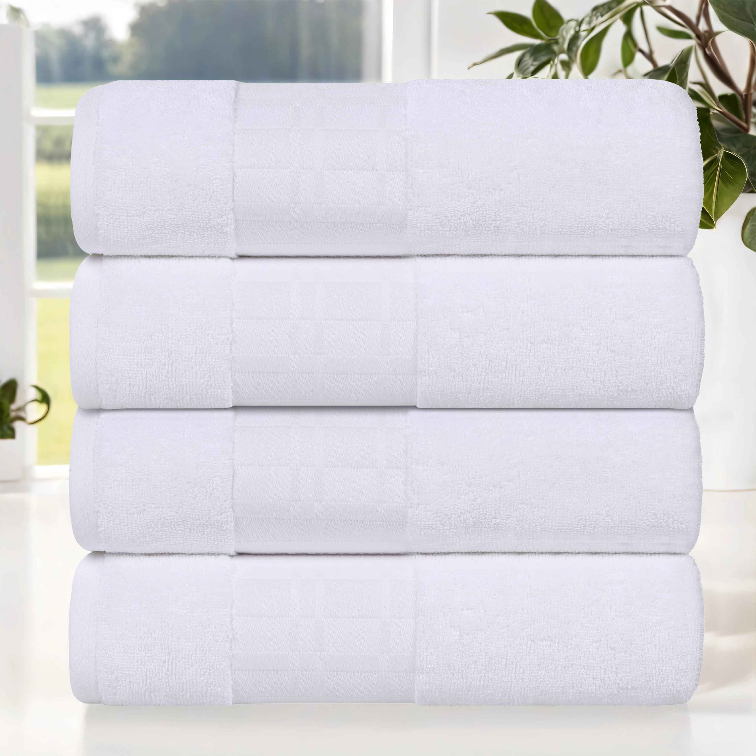 Larissa Cotton Geometric Embroidered Border Bath Towels, Set of 4 - Omnigoodsstore