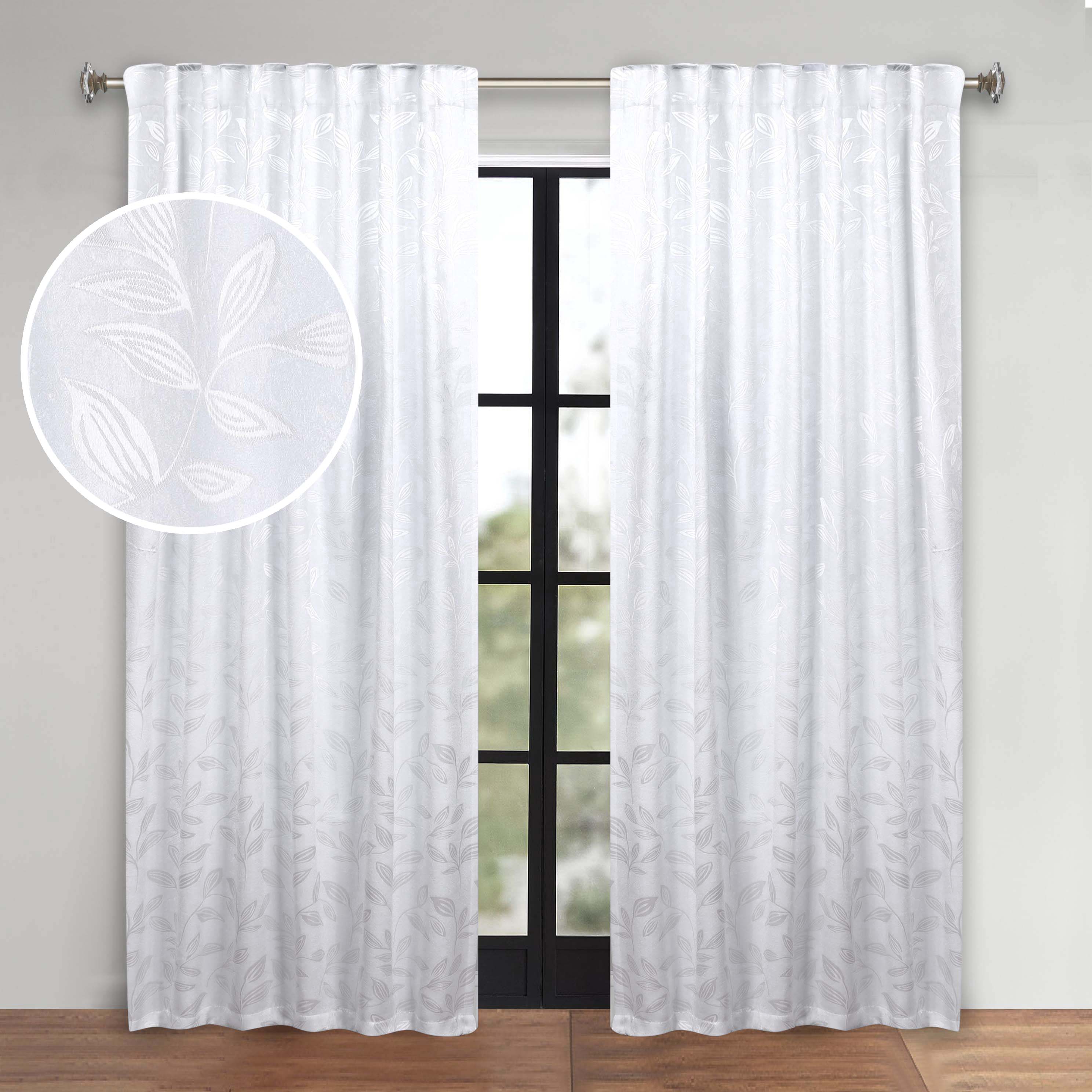Superior Leaves Room Darkening Back Tab Blackout Curtains Panel Set - Omnigoodsstore
