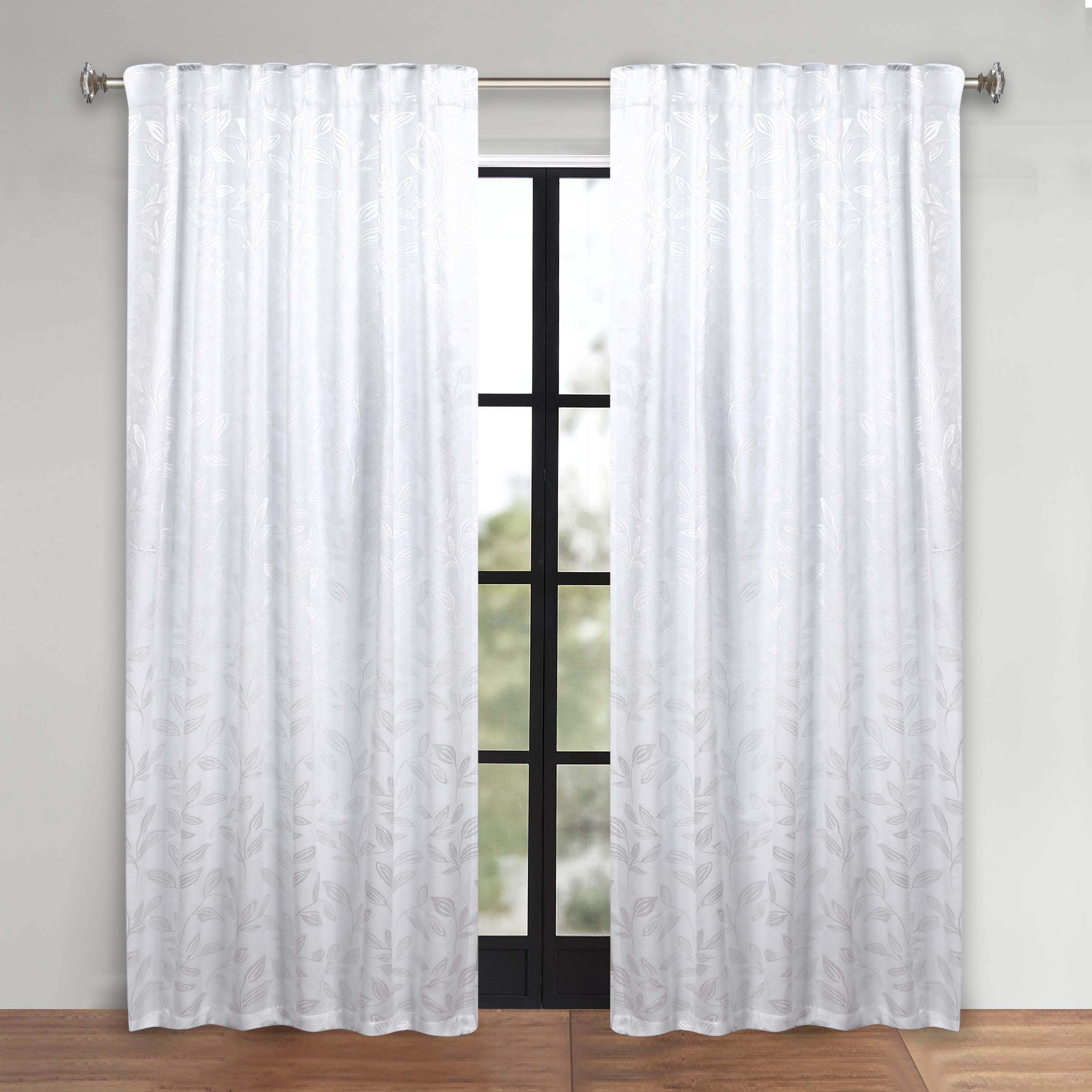 Superior Leaves Room Darkening Back Tab Blackout Curtains Panel Set - Omnigoodsstore