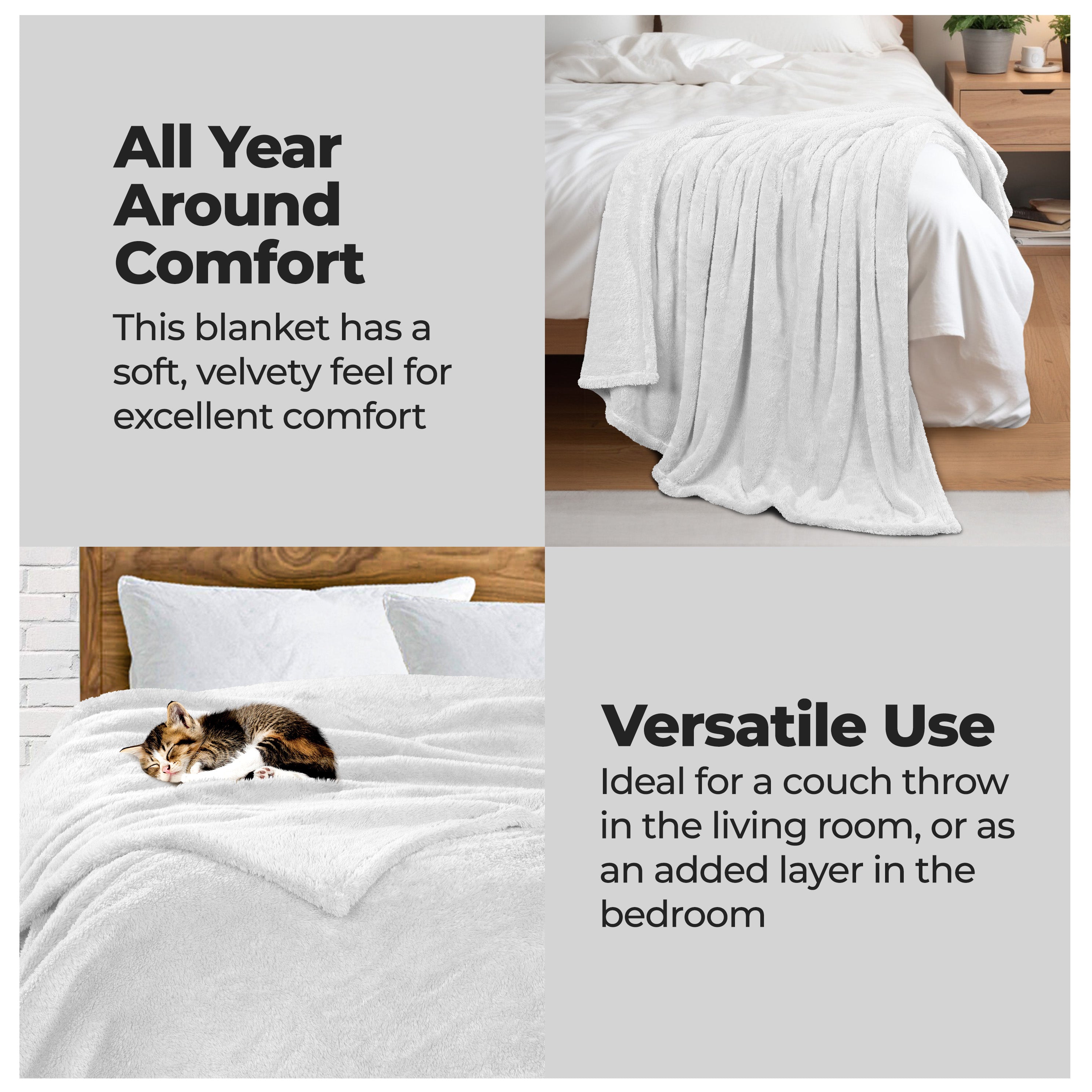 Classic Solid Fleece Plush Medium Weight Fluffy Soft Blanket - Omnigoodsstore