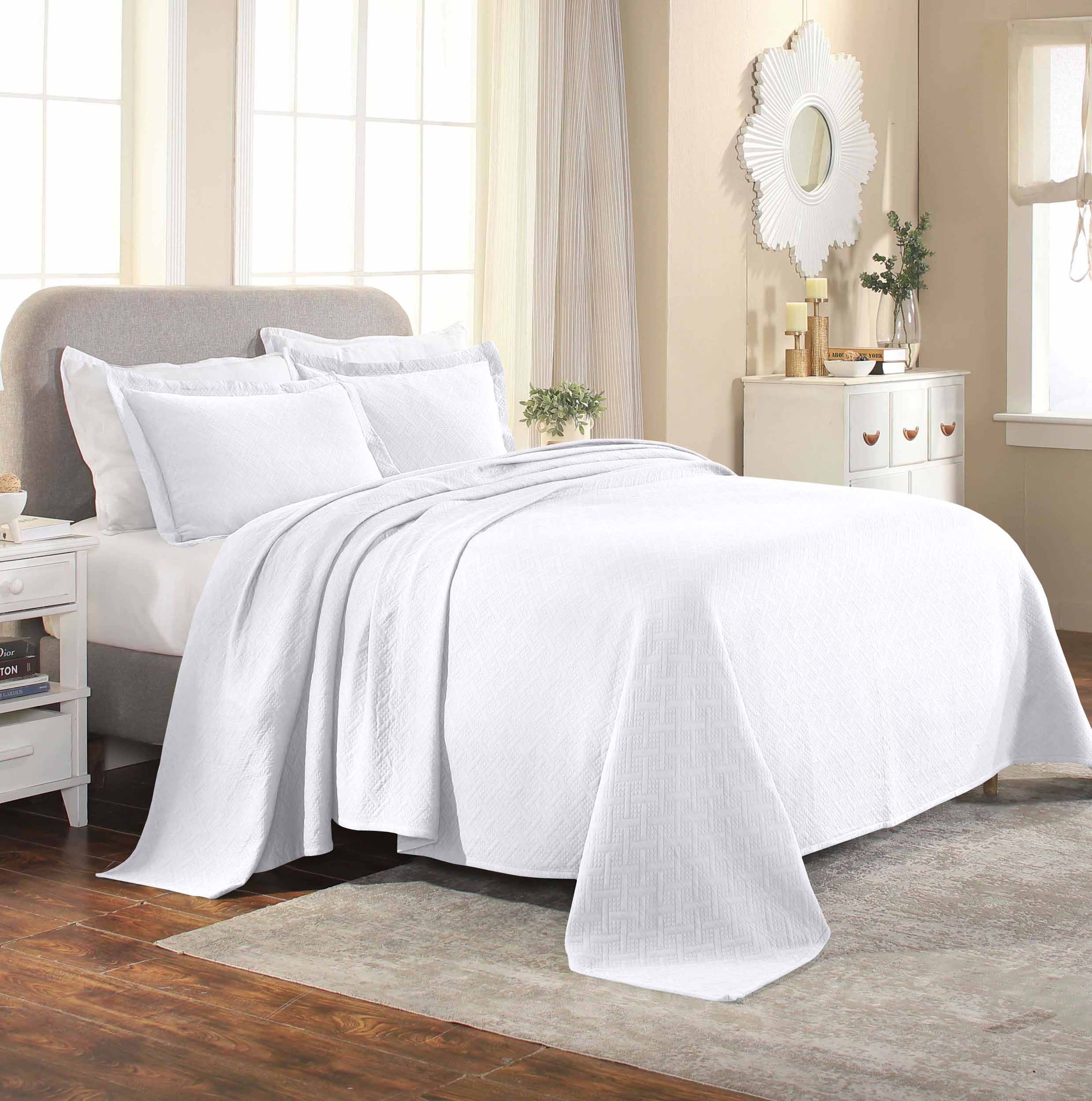 Basket Weave Matelasse Cotton Bedspread Set - Omnigoodsstore