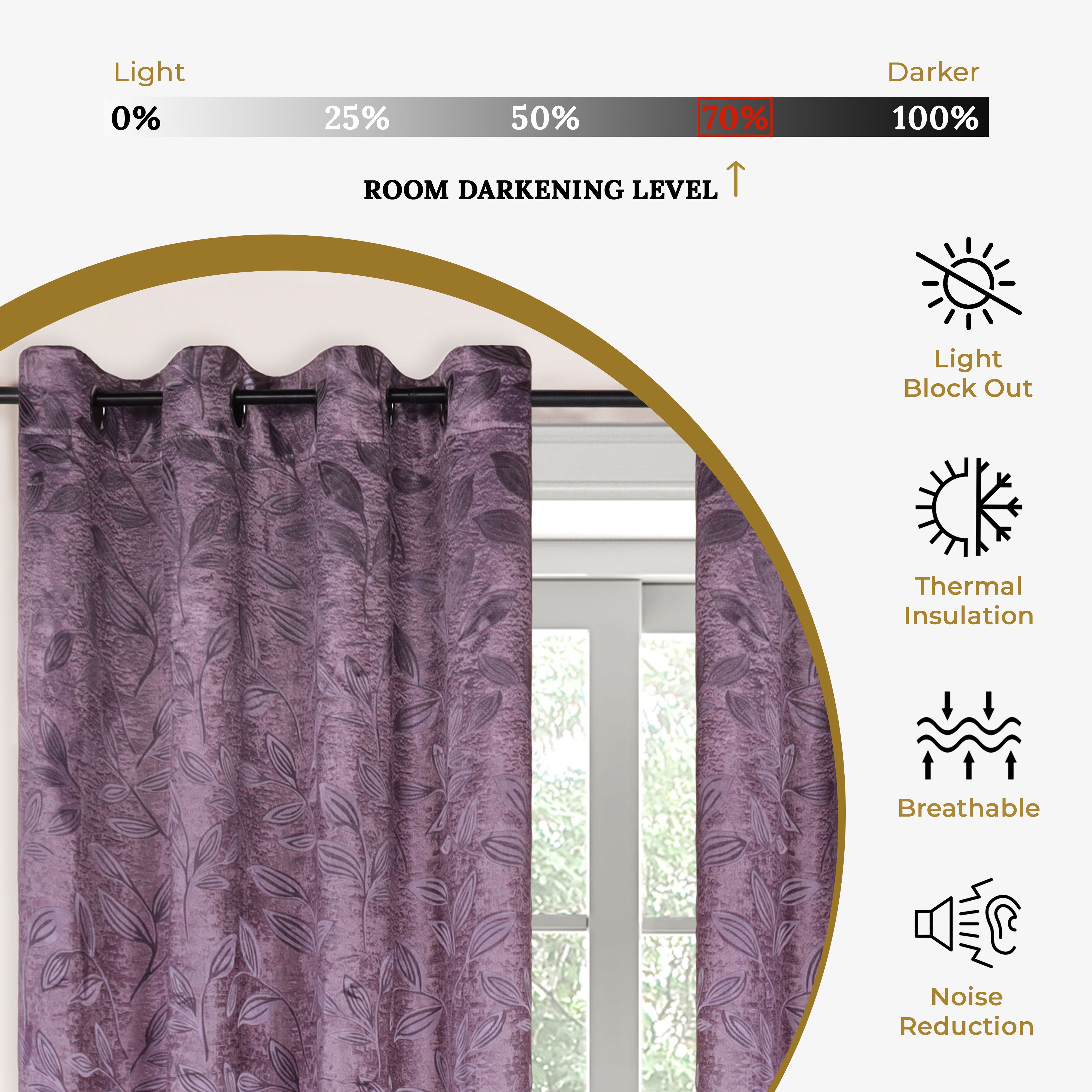 Leaves Machine Washable Room Darkening Blackout Curtains, Set of 2 - Omnigoodsstore