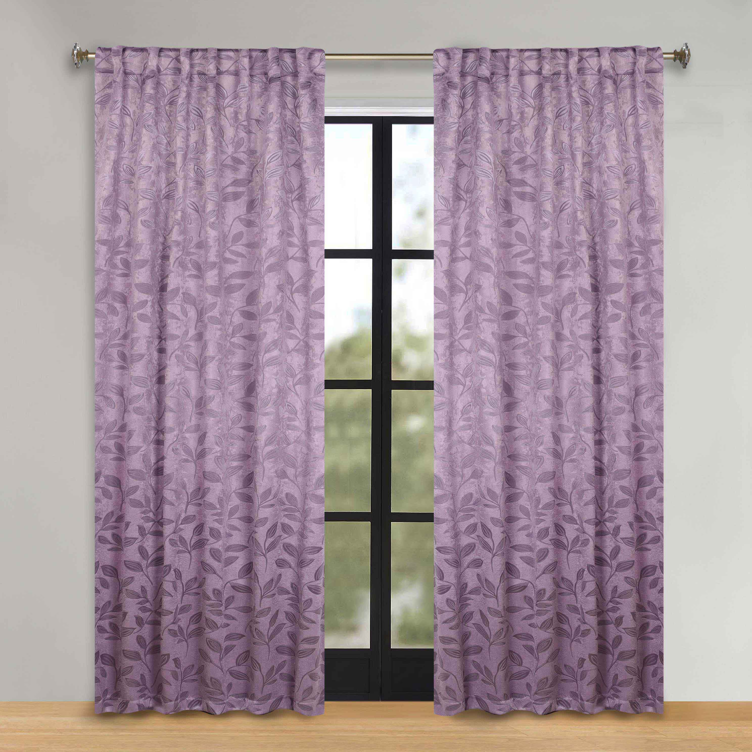 Superior Leaves Room Darkening Back Tab Blackout Curtains Panel Set - Omnigoodsstore