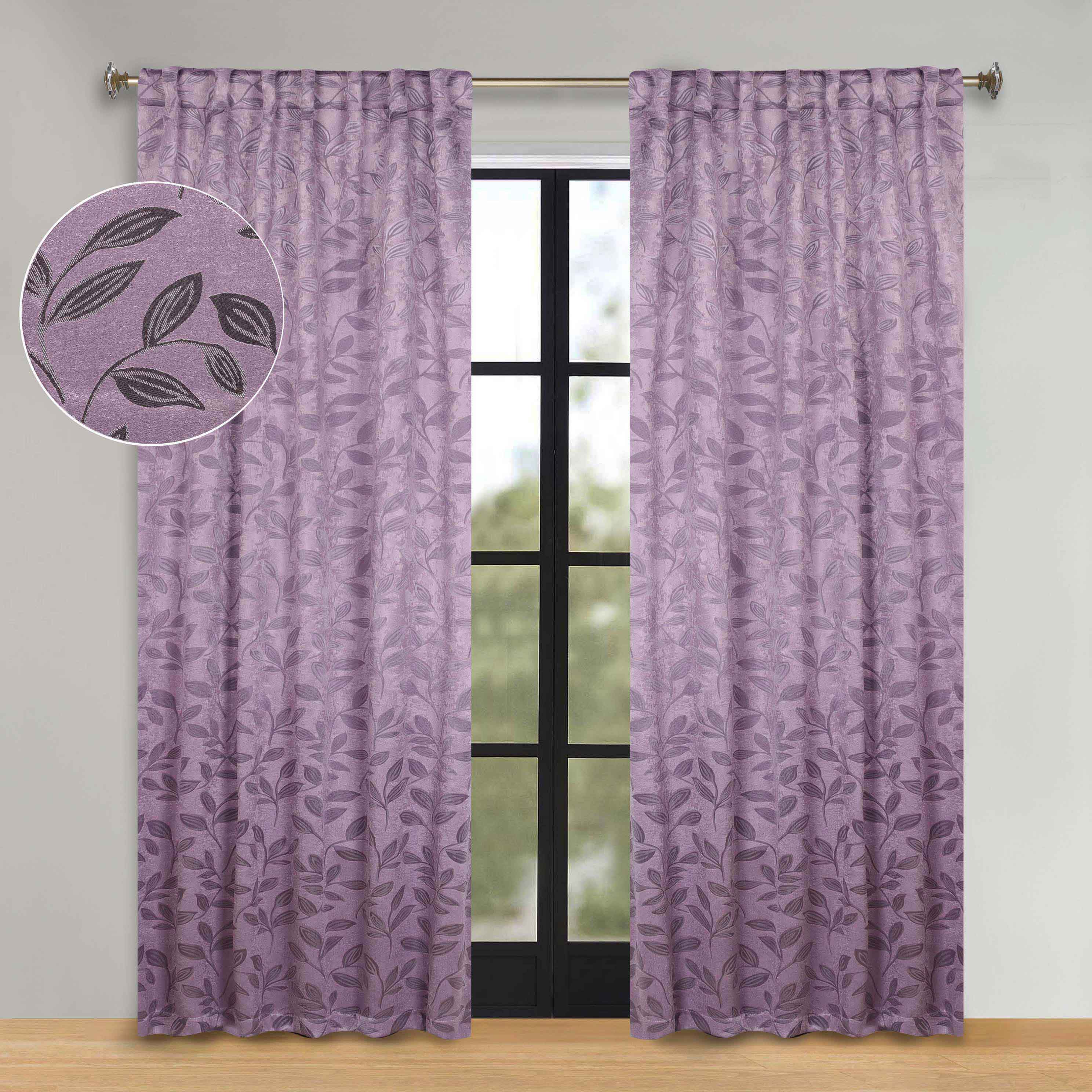 Superior Leaves Room Darkening Back Tab Blackout Curtains Panel Set - Omnigoodsstore