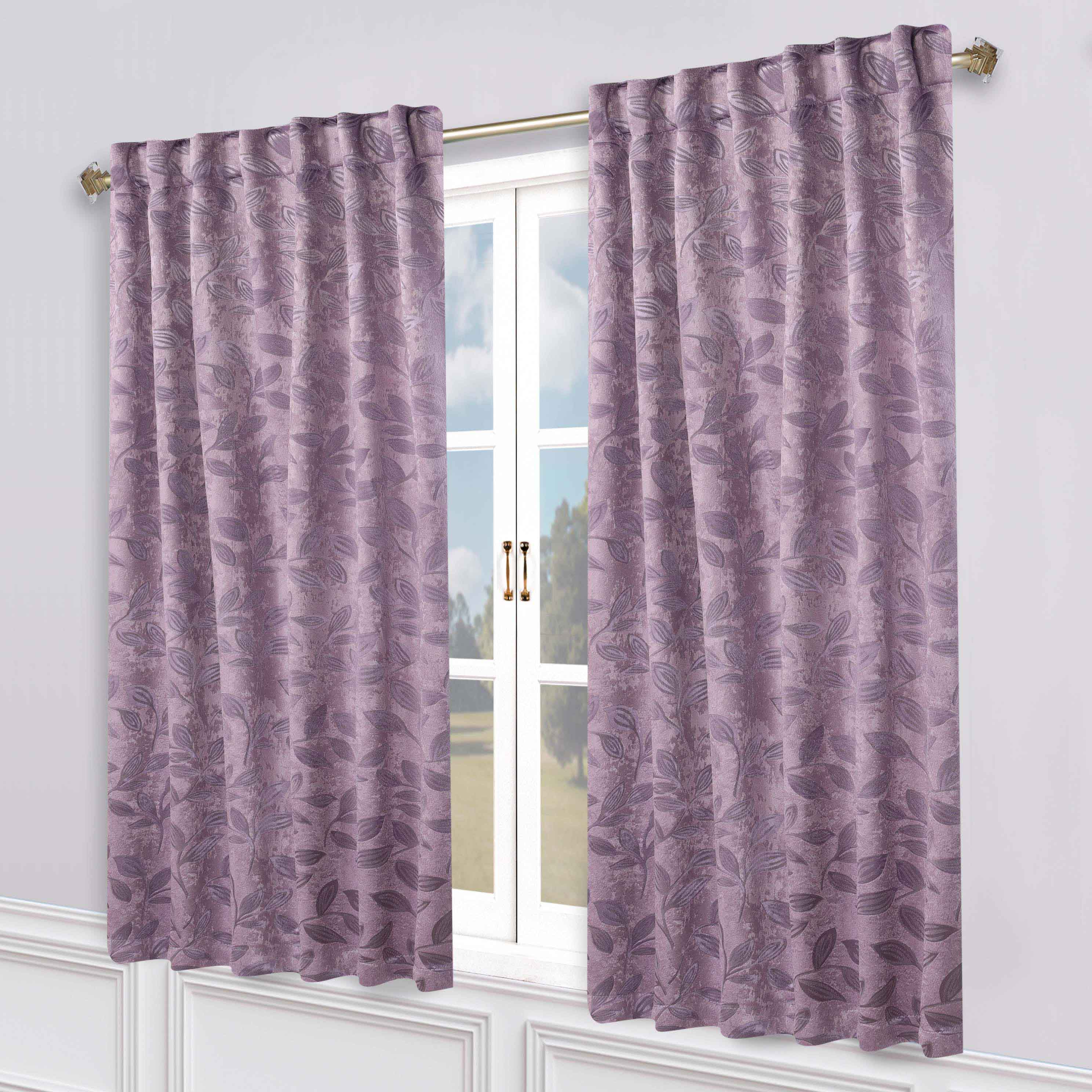 Superior Leaves Room Darkening Back Tab Blackout Curtains Panel Set - Omnigoodsstore