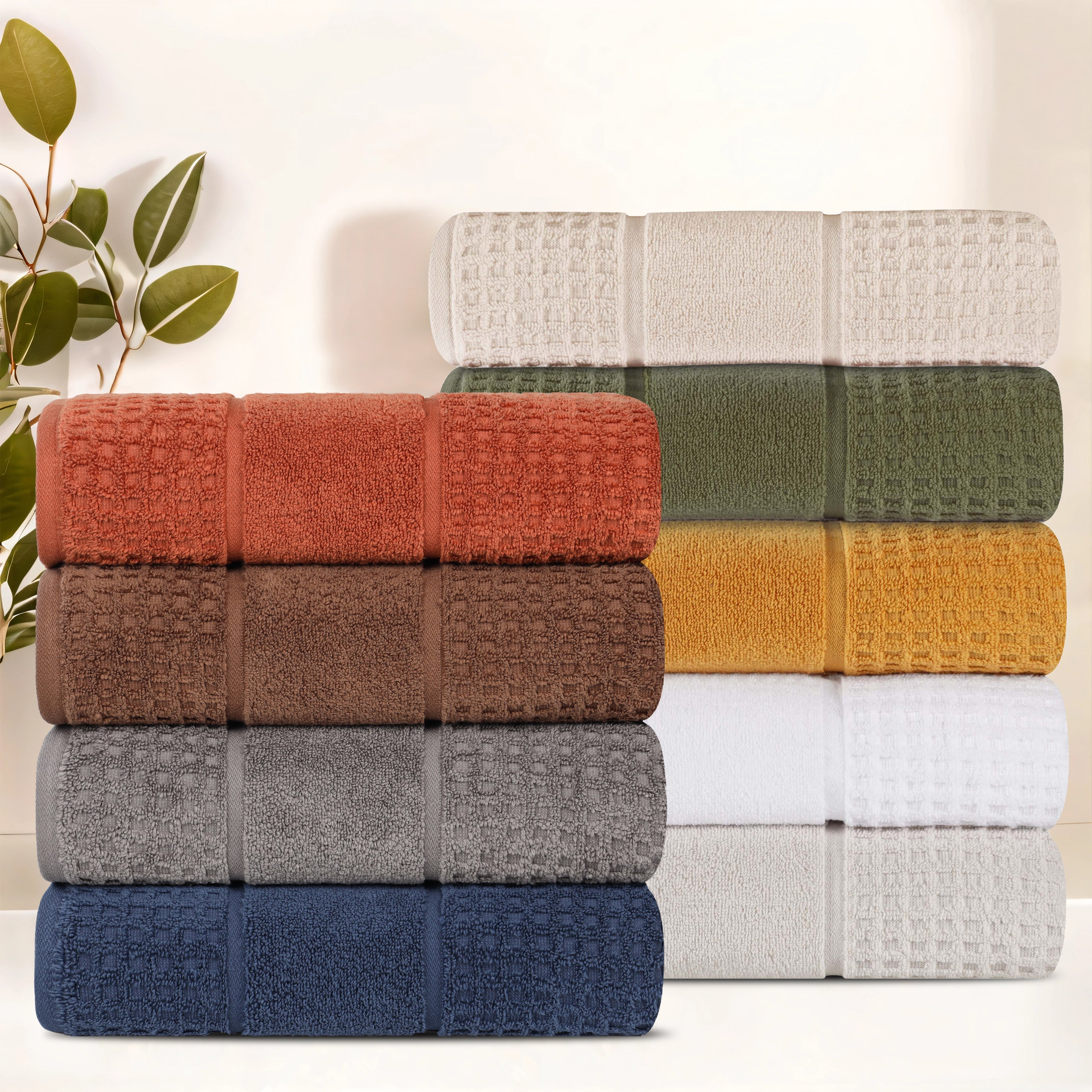 Zero Twist Cotton Waffle Honeycomb Soft Absorbent Hand Towel Set of 6 - Omnigoodsstore
