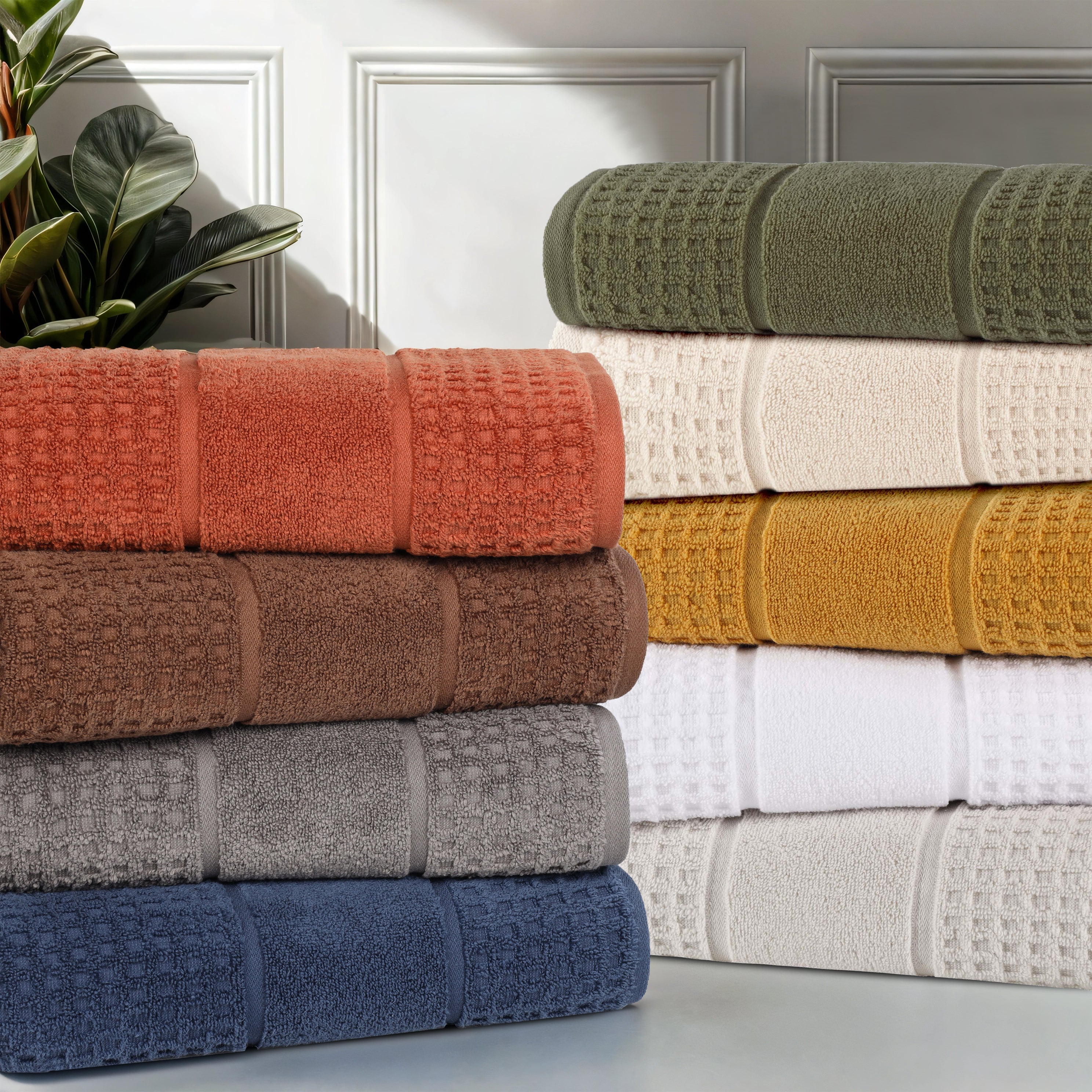 Zero Twist Cotton Waffle Honeycomb Soft Absorbent Hand Towel Set of 6 - Omnigoodsstore