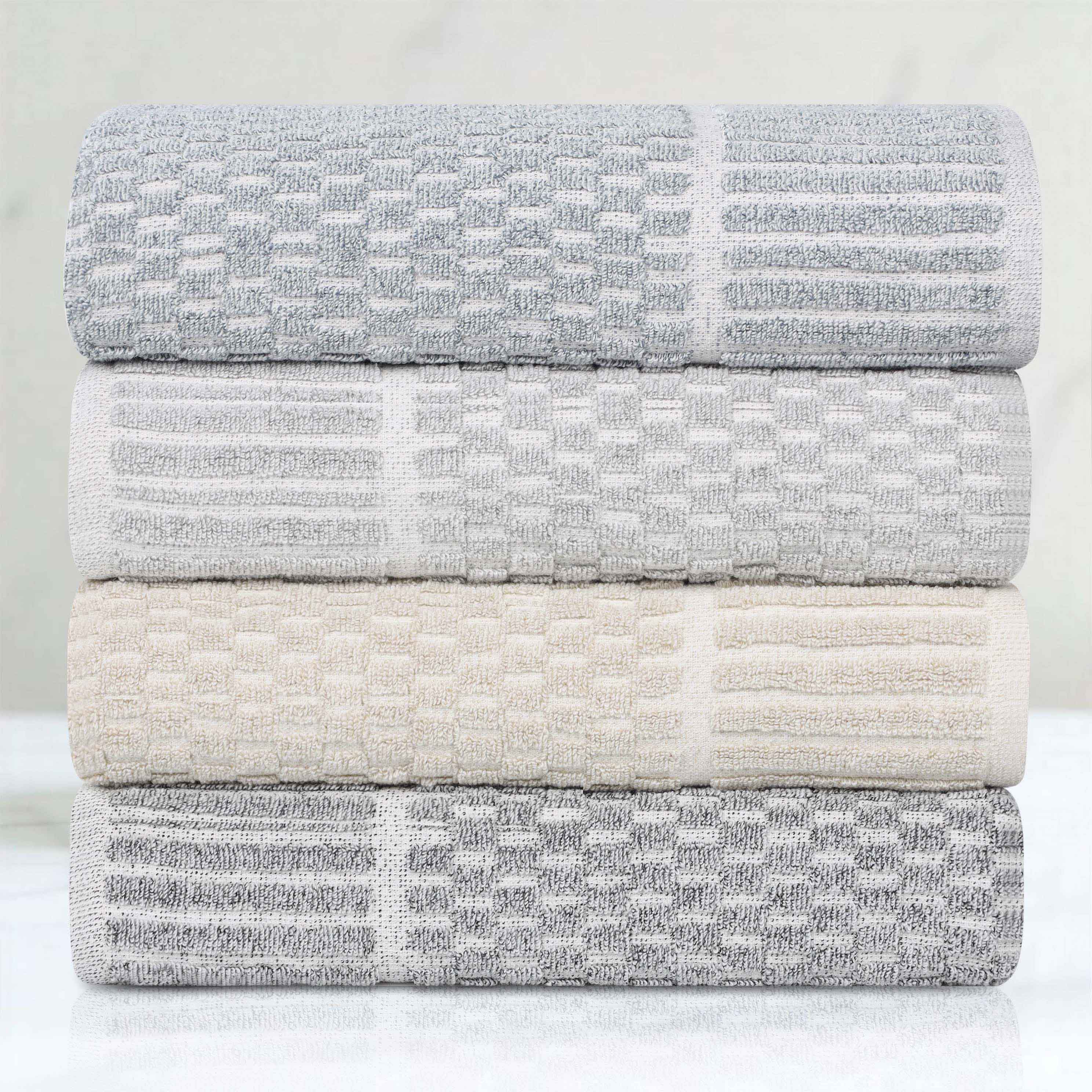 Juno Cotton Blend Medium Weight Checkered Border Face Towel Set of 12 - Omnigoodsstore