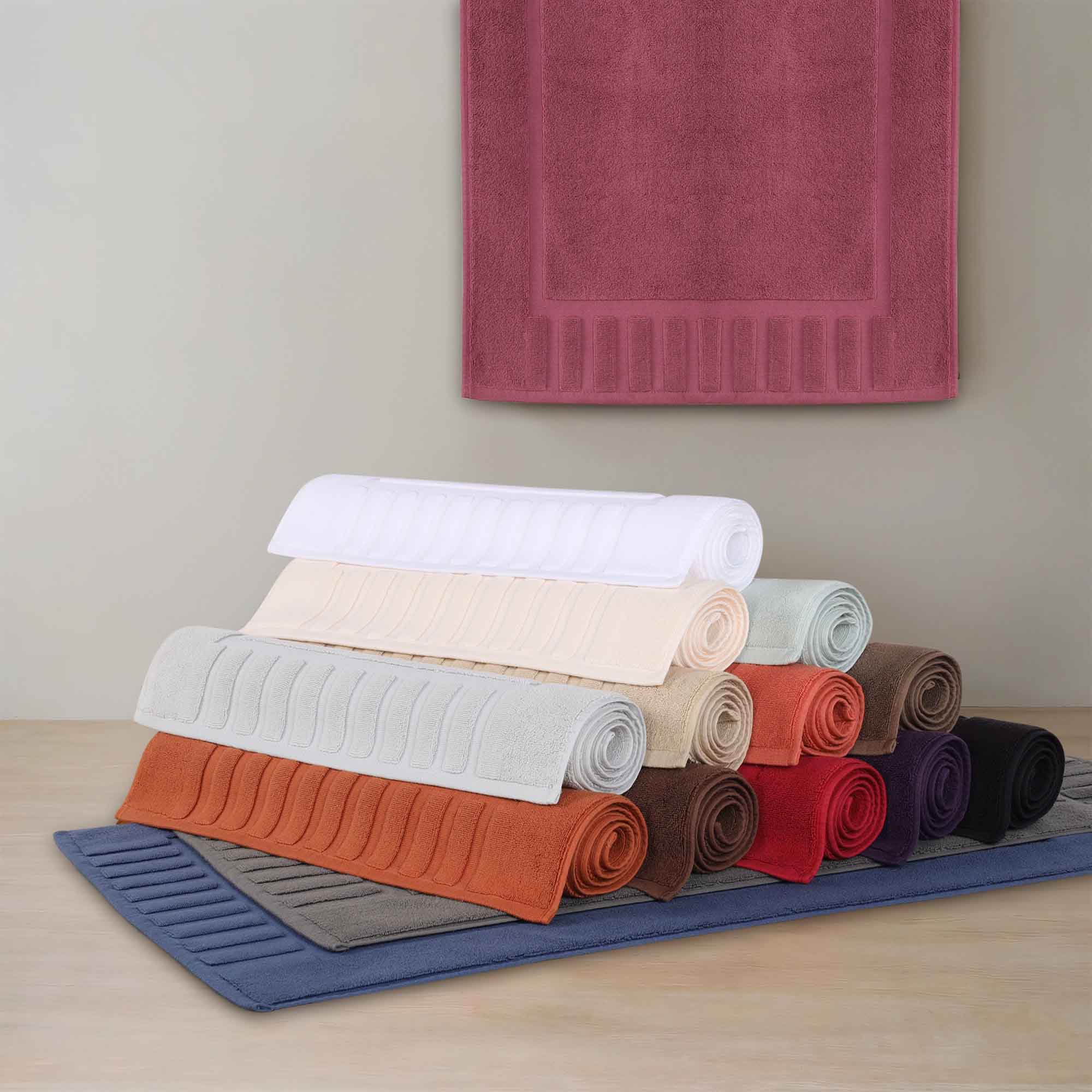 Leo Cotton Solid Modern Geometric Border Absorbent Bath Mat, Set of 2 - Omnigoodsstore