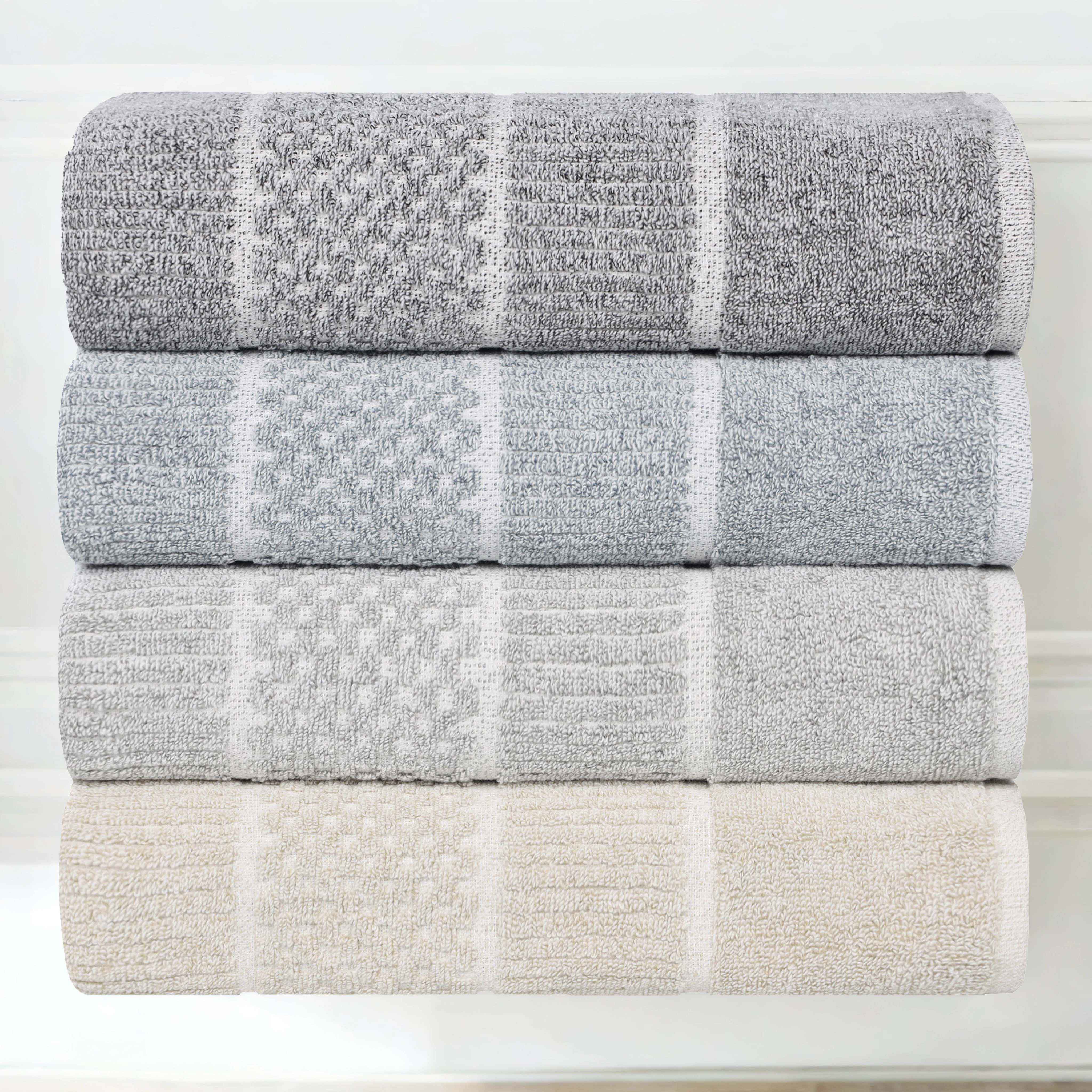 Naples Cotton Blend Checkered and Ribbed Hand Towels, Set of 6 - Omnigoodsstore