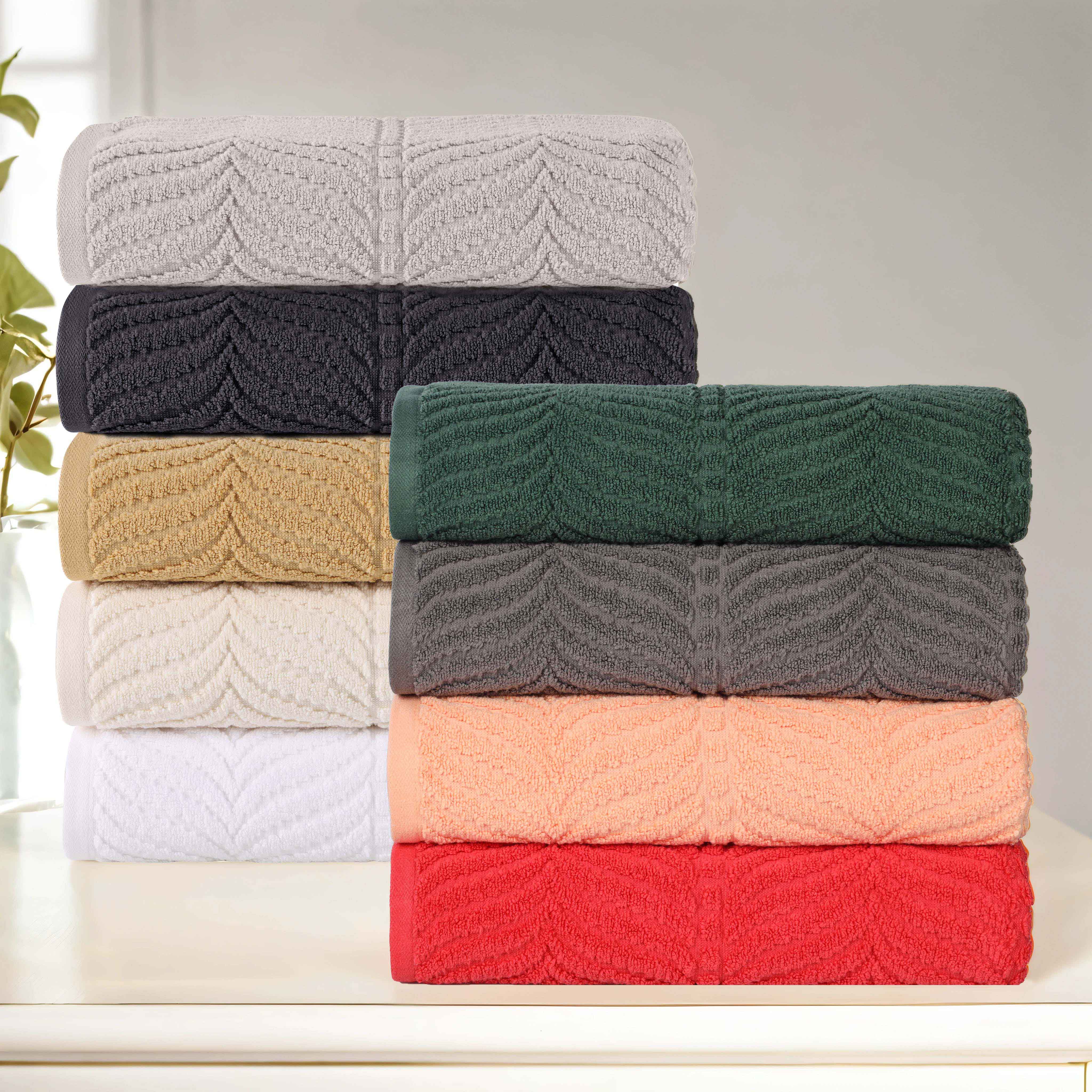 Zero Twist Cotton Solid & Jacquard Elegant Chevron Bath Towel Set of 4 - Omnigoodsstore