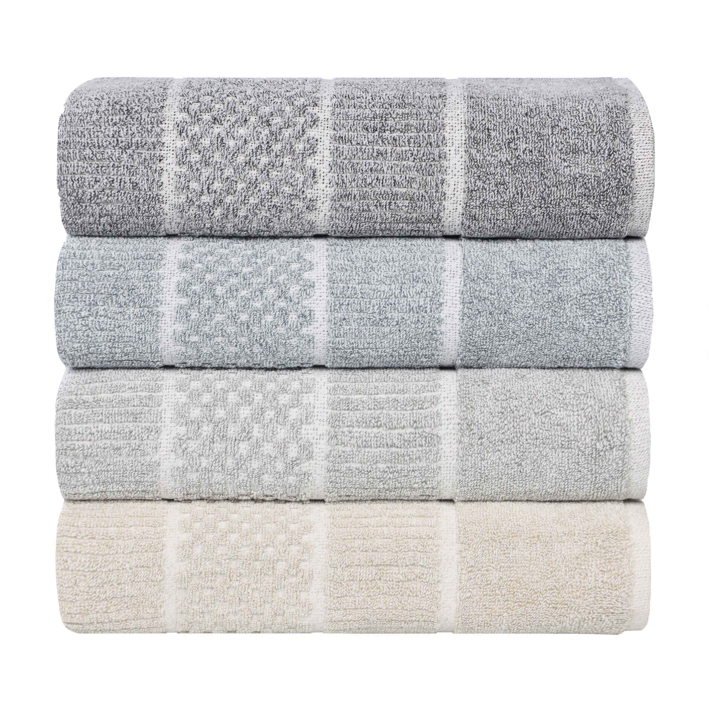 Naples Cotton Blend Checkered and Ribbed Hand Towels, Set of 6 - Omnigoodsstore