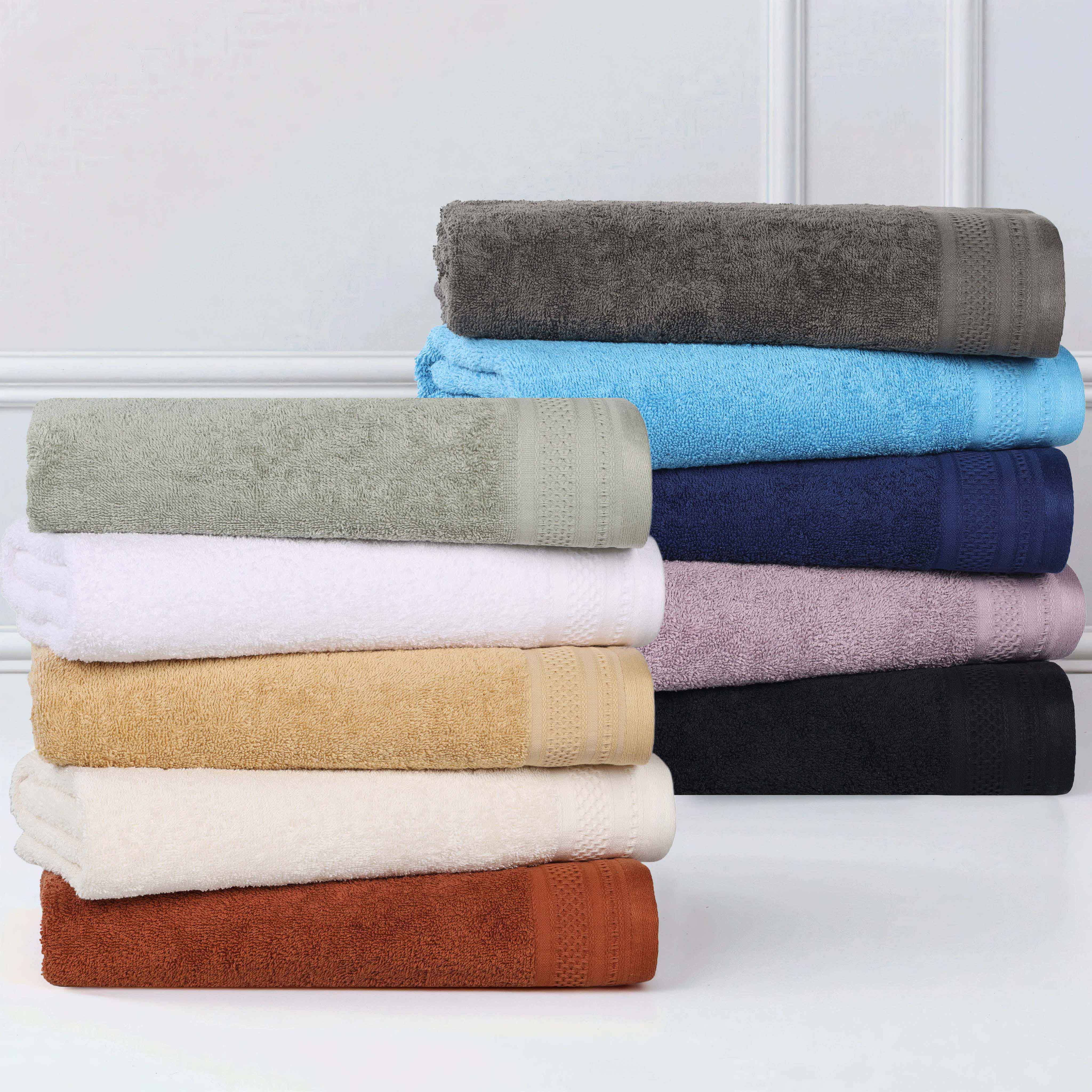 Honeycomb Textured Waffle Border Luxury Cotton Face Towels, Set of 12 - Omnigoodsstore