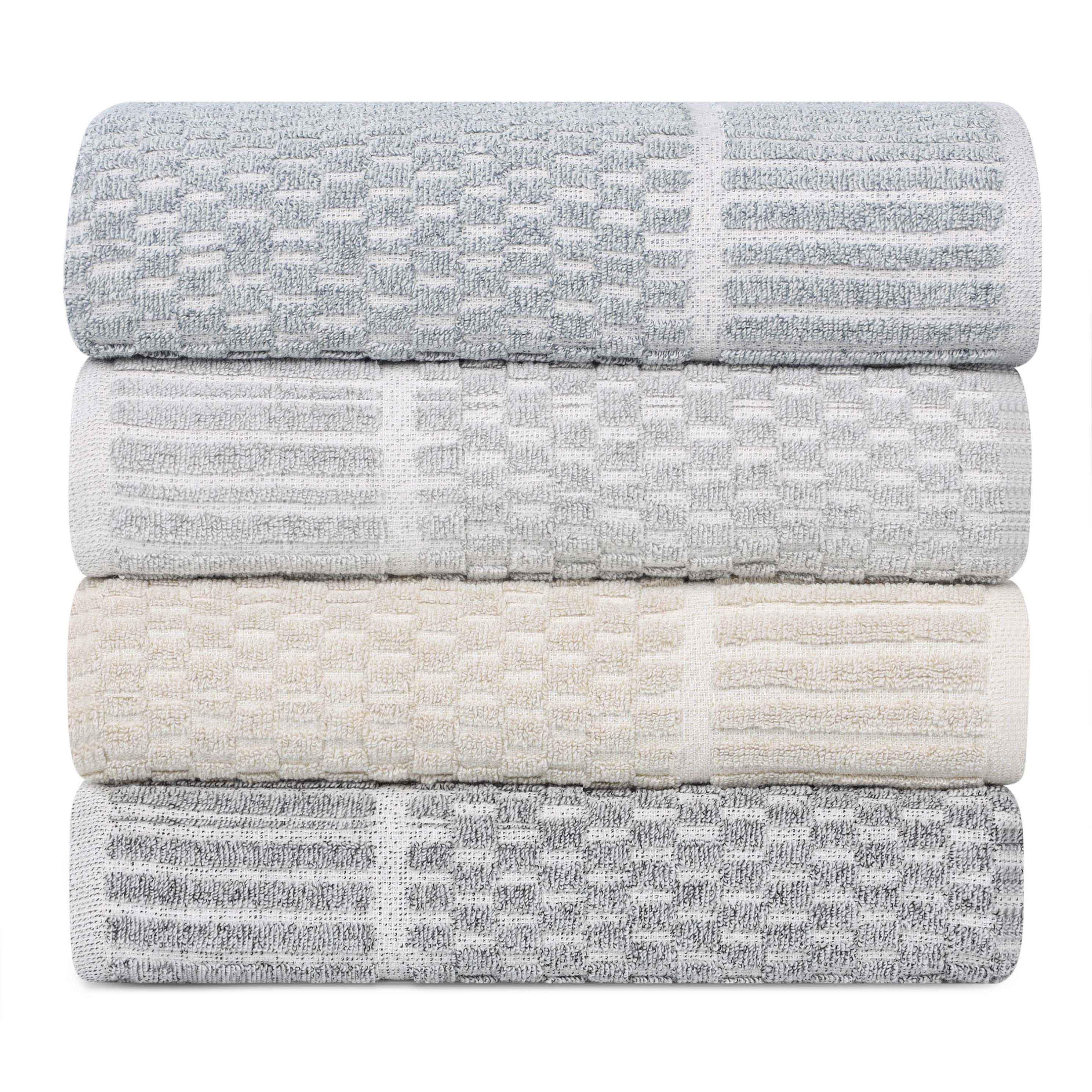 Juno Cotton Blend Medium Weight Checkered Border Face Towel Set of 12 - Omnigoodsstore
