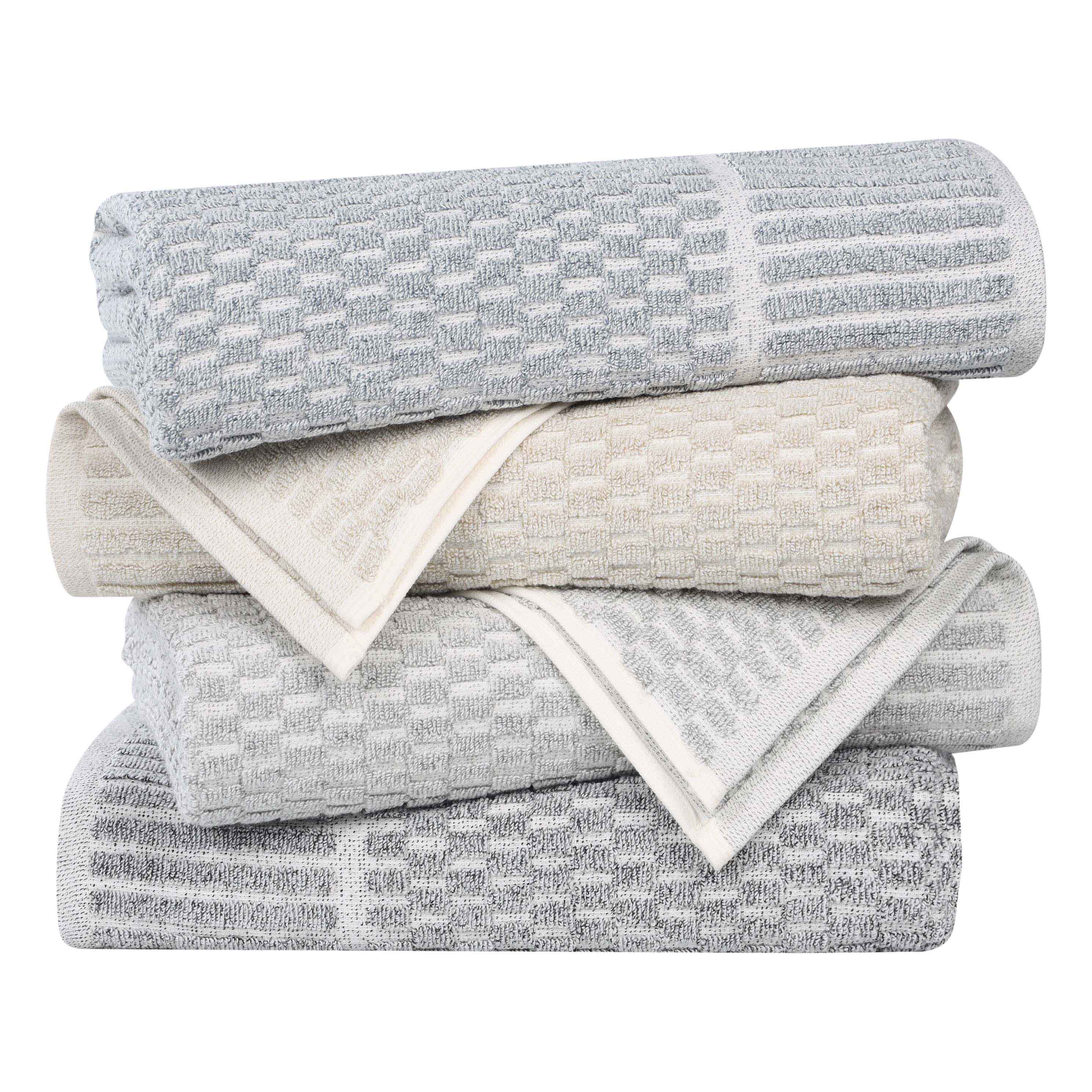 Juno Cotton Blend Medium Weight Checkered Border Face Towel Set of 12 - Omnigoodsstore