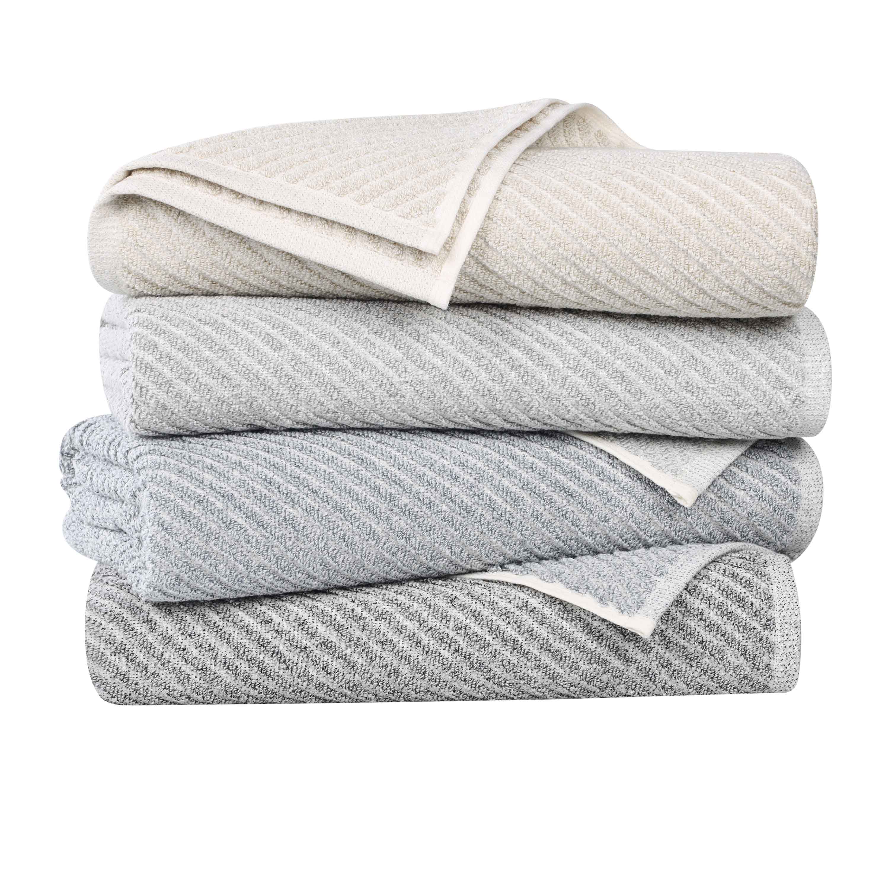 Amelia Cotton Blend Diagonal Stripes Face Towels, Set of 12 - Omnigoodsstore