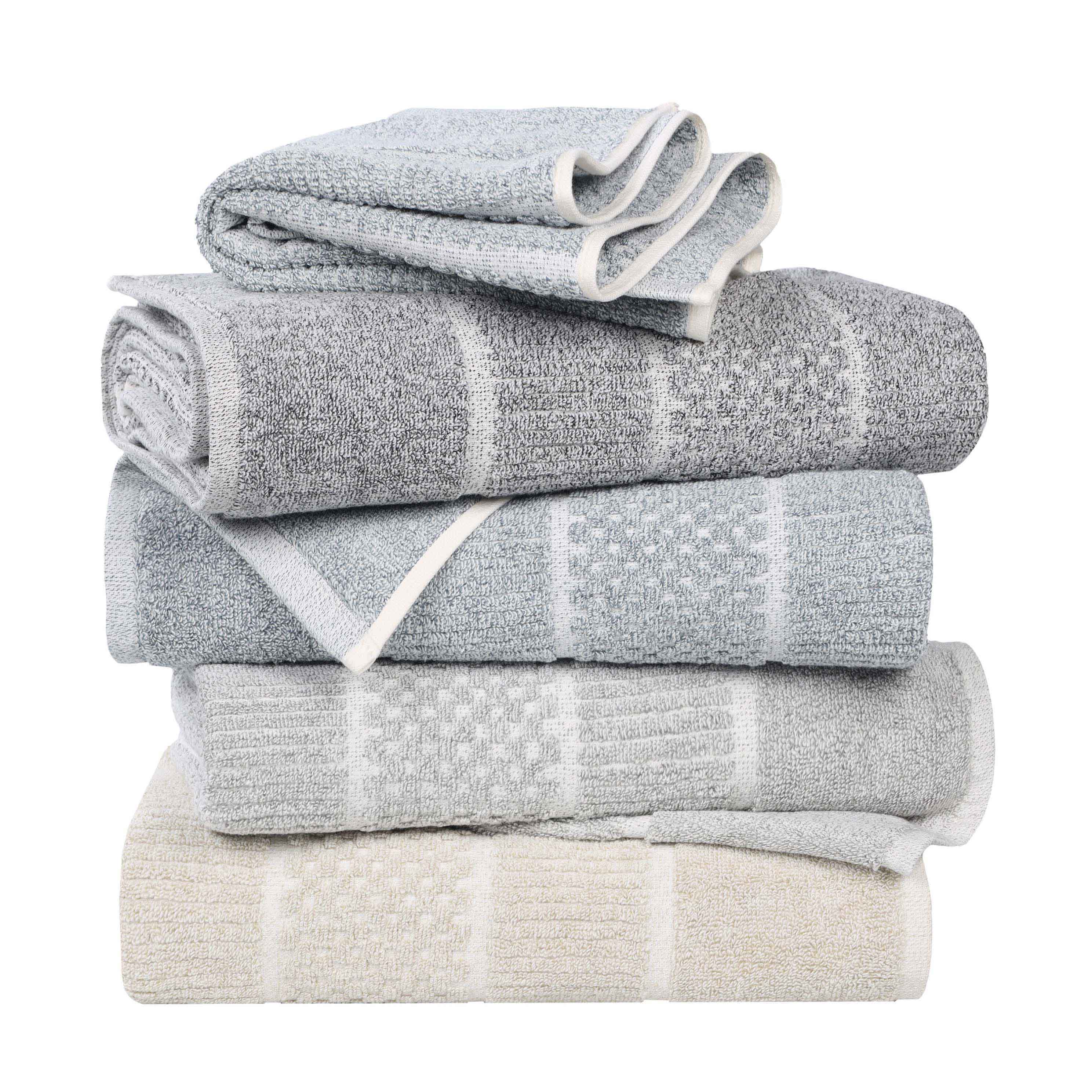 Naples Cotton Blend Checkered and Ribbed Hand Towels, Set of 6 - Omnigoodsstore